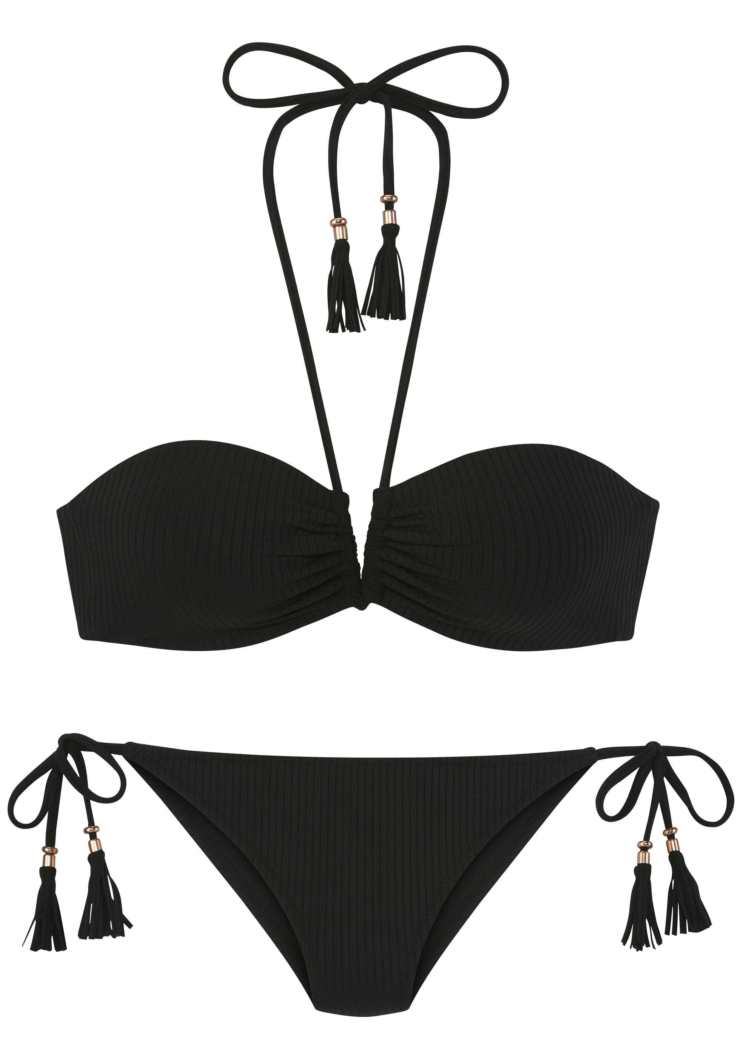 Elbsand Bandeaubikini met v-beugel bandeau bikini's maat C/D C/D zwart