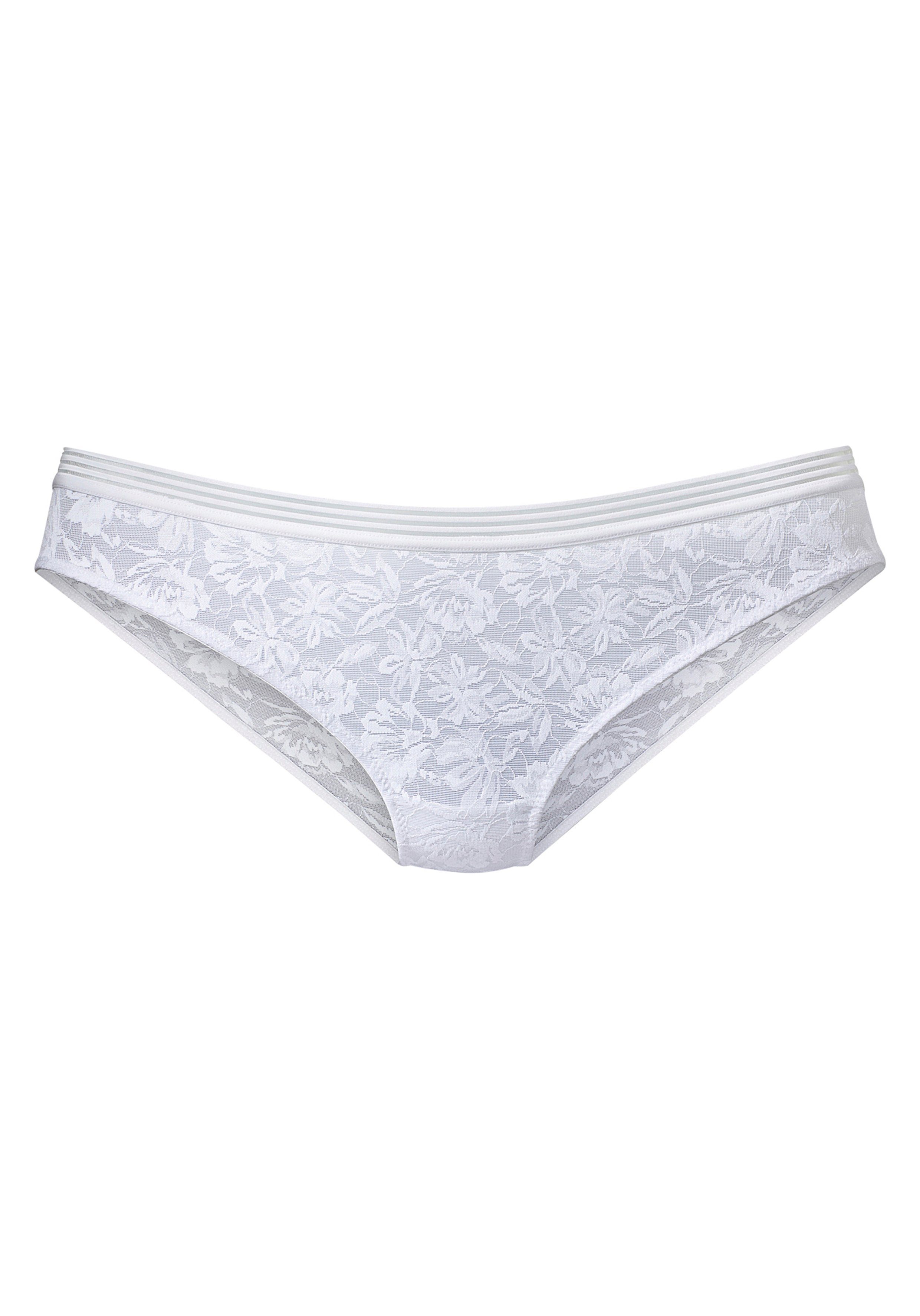 lascana bikinibroekje rondom van fijn kant in gebloemde look wit