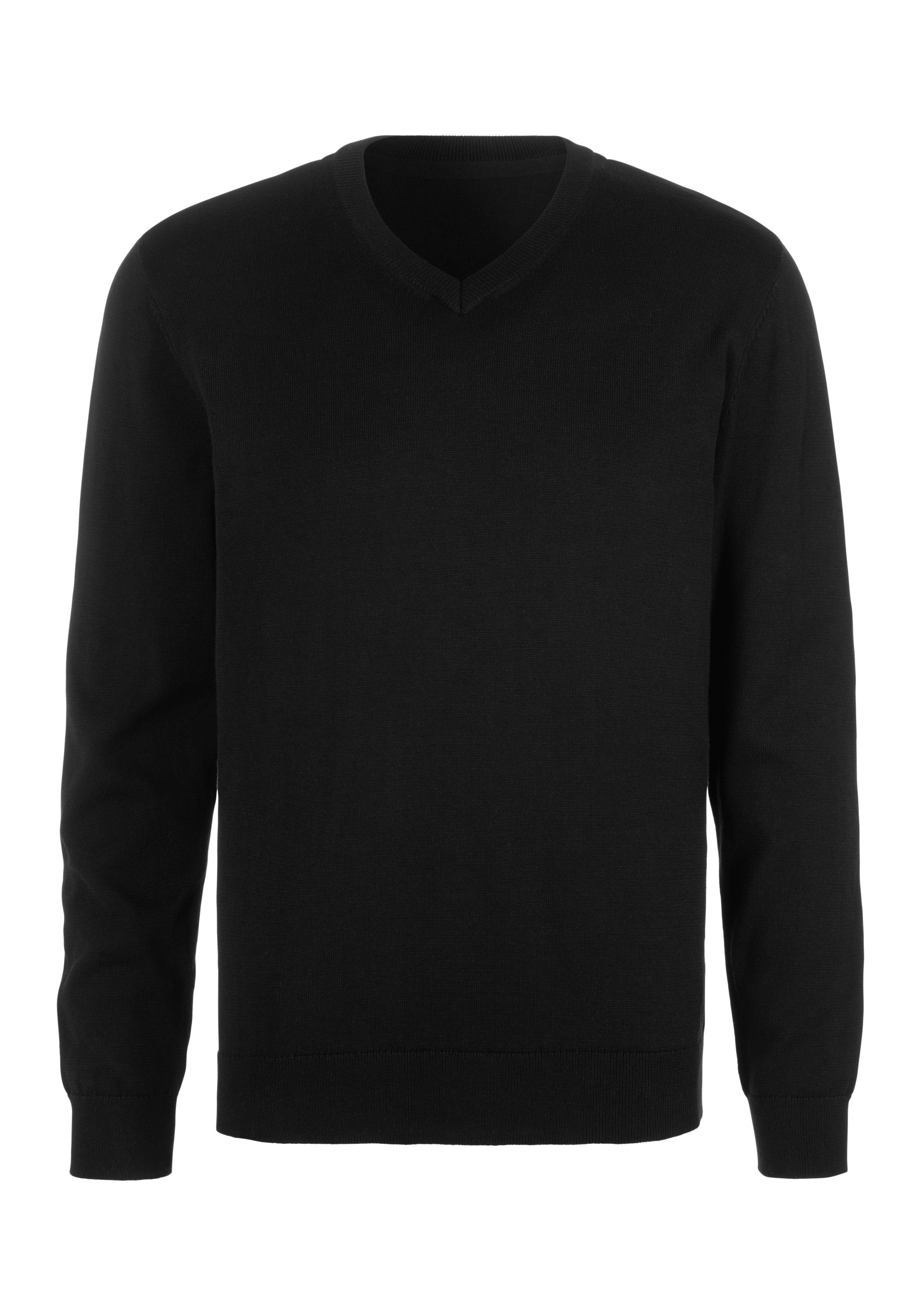 H.I.S Gebreide trui met v-hals, pullover van fijn breiwerk, katoenmix heren maat M (48/50) zwart