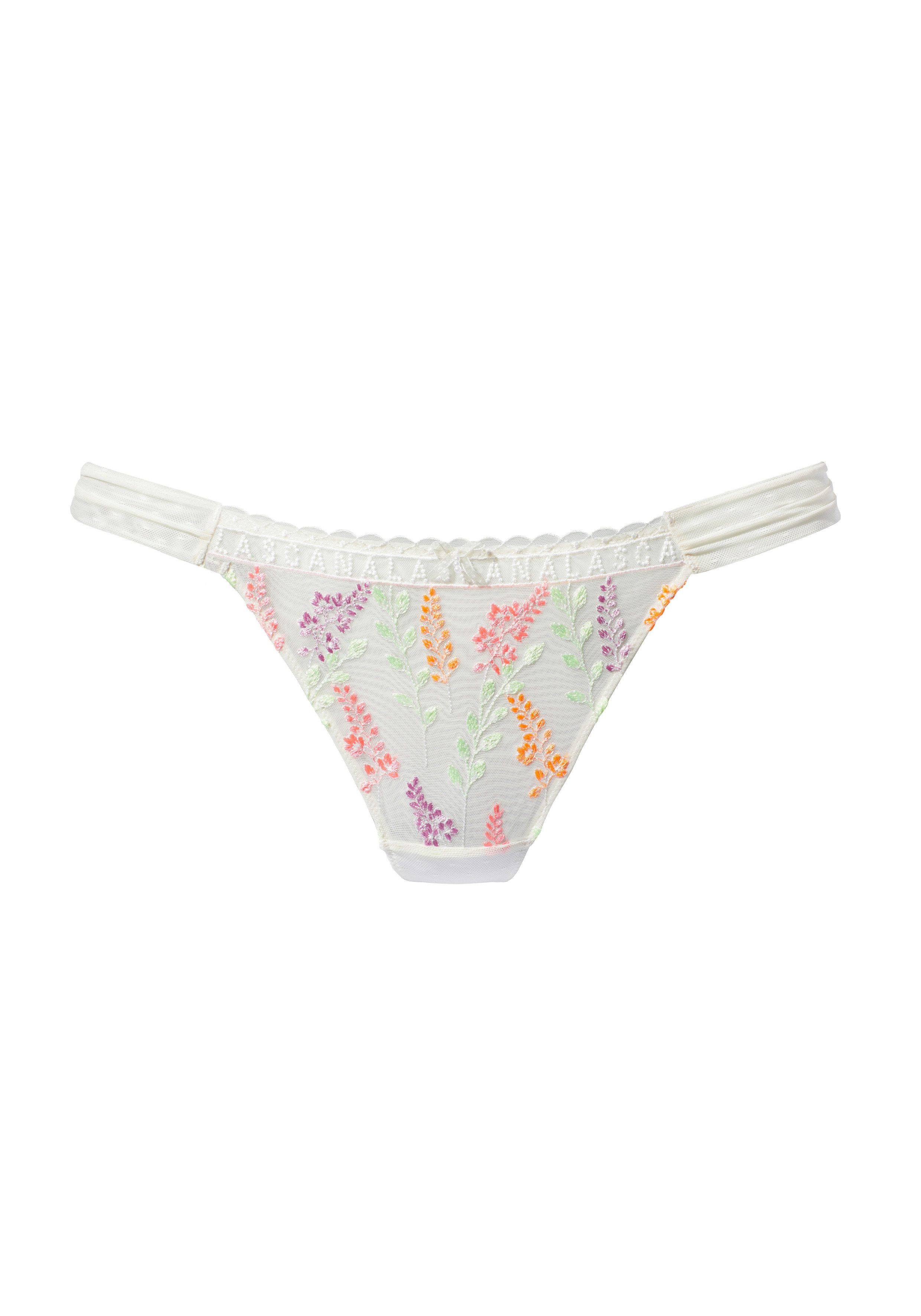Lascana String van mesh met delicate, glanzende bloemenborduursel