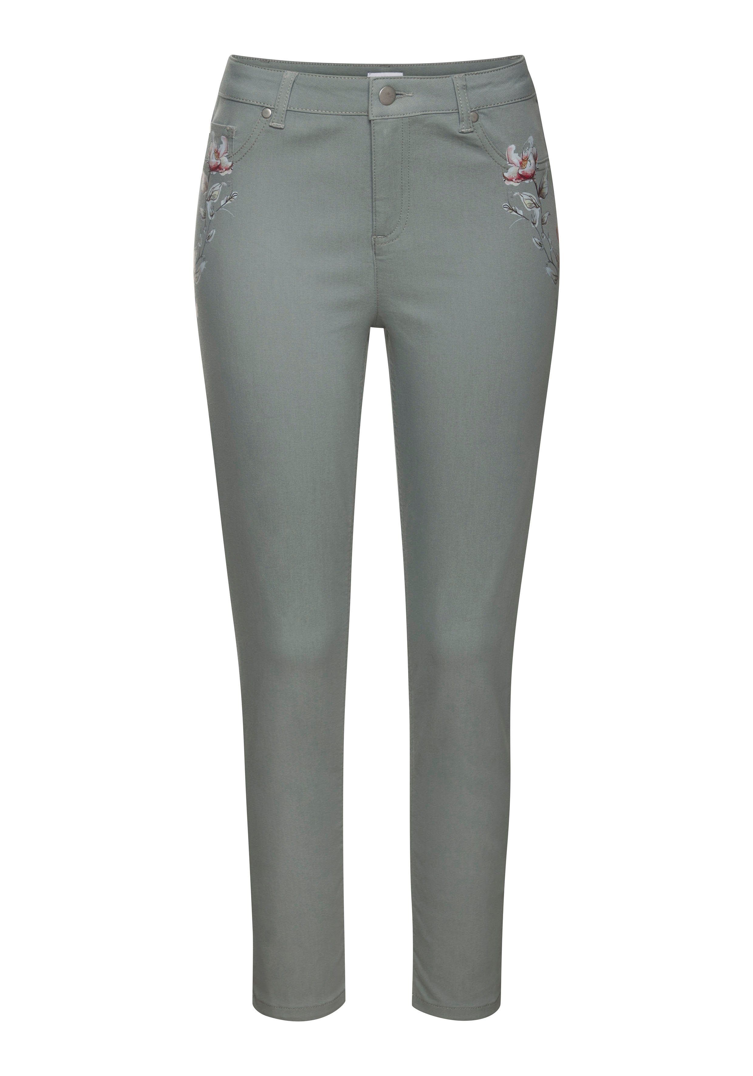 Lascana 7/8-jegging met subtiele bloemenprint, elastische skinny jeans van katoenmix