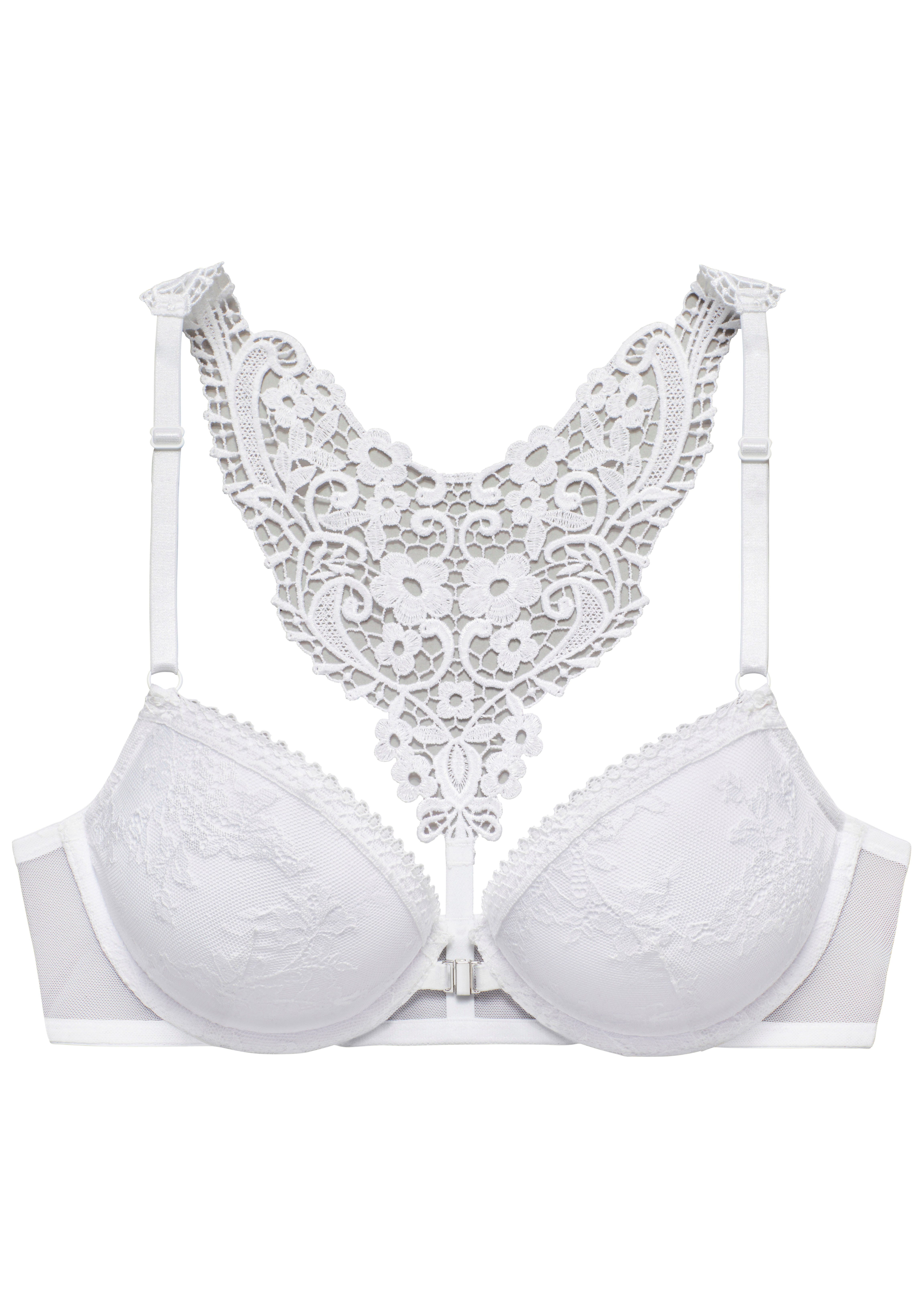Lascana Push-up-bh met mooi geborduurd motief op de rug, sexy lingerie push-up bh's maat D D wit