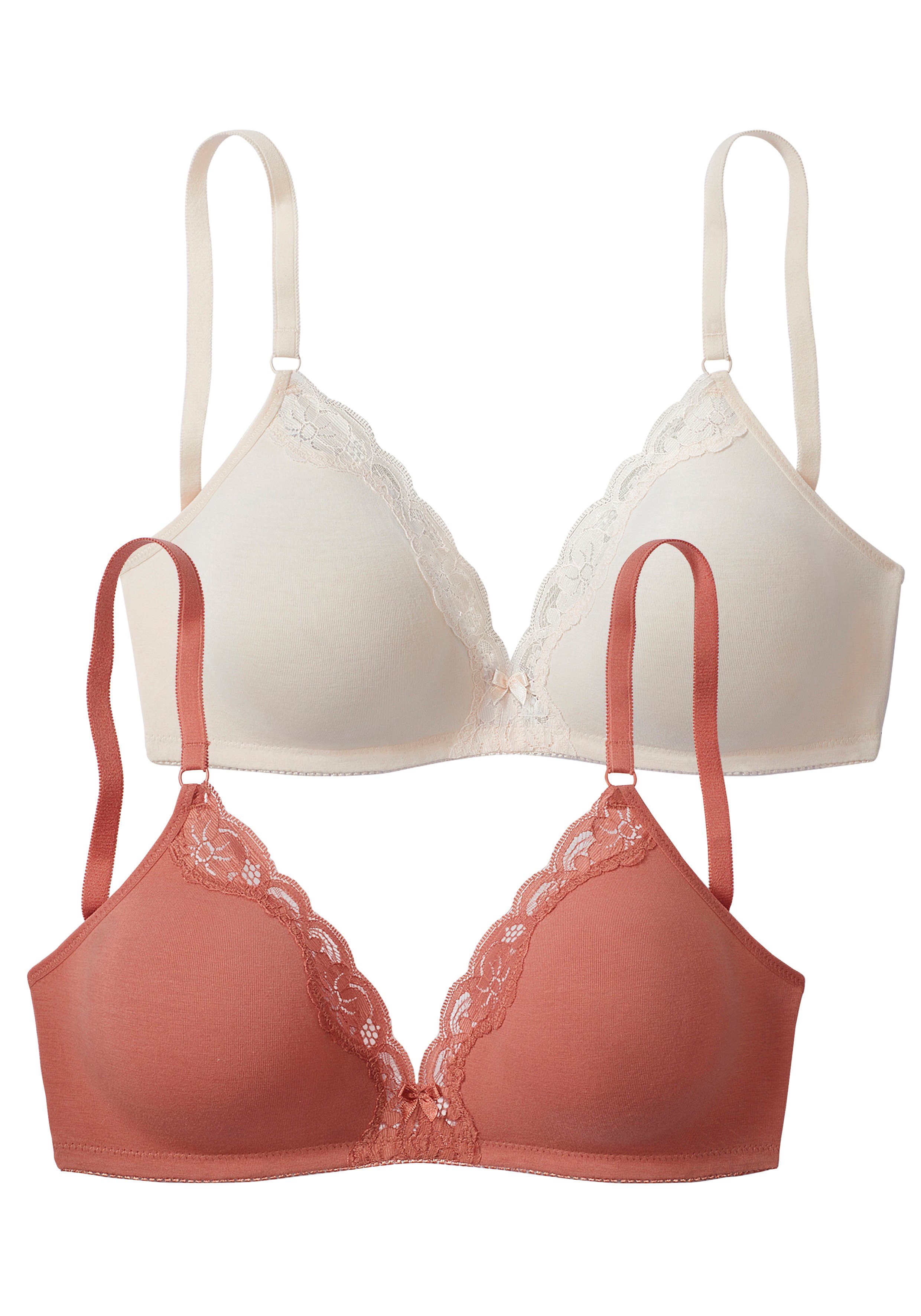 Petite fleur Bralette-bh zonder beugels van katoen met kant (Set van 2)
