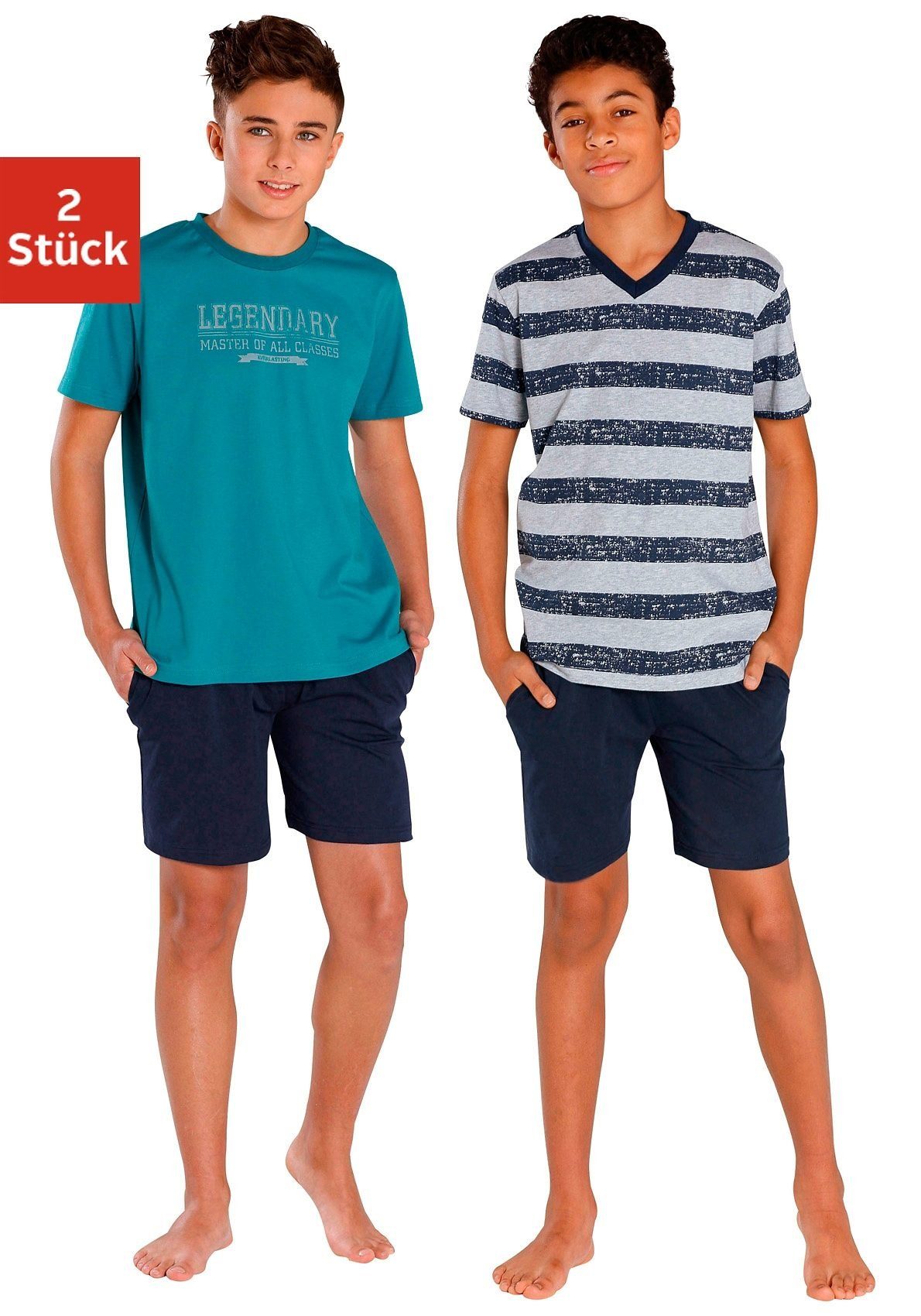 le jogger® Pyjama met verschillende shirts (4-delig, Set van 2) heren maat 158/164 multicolor
