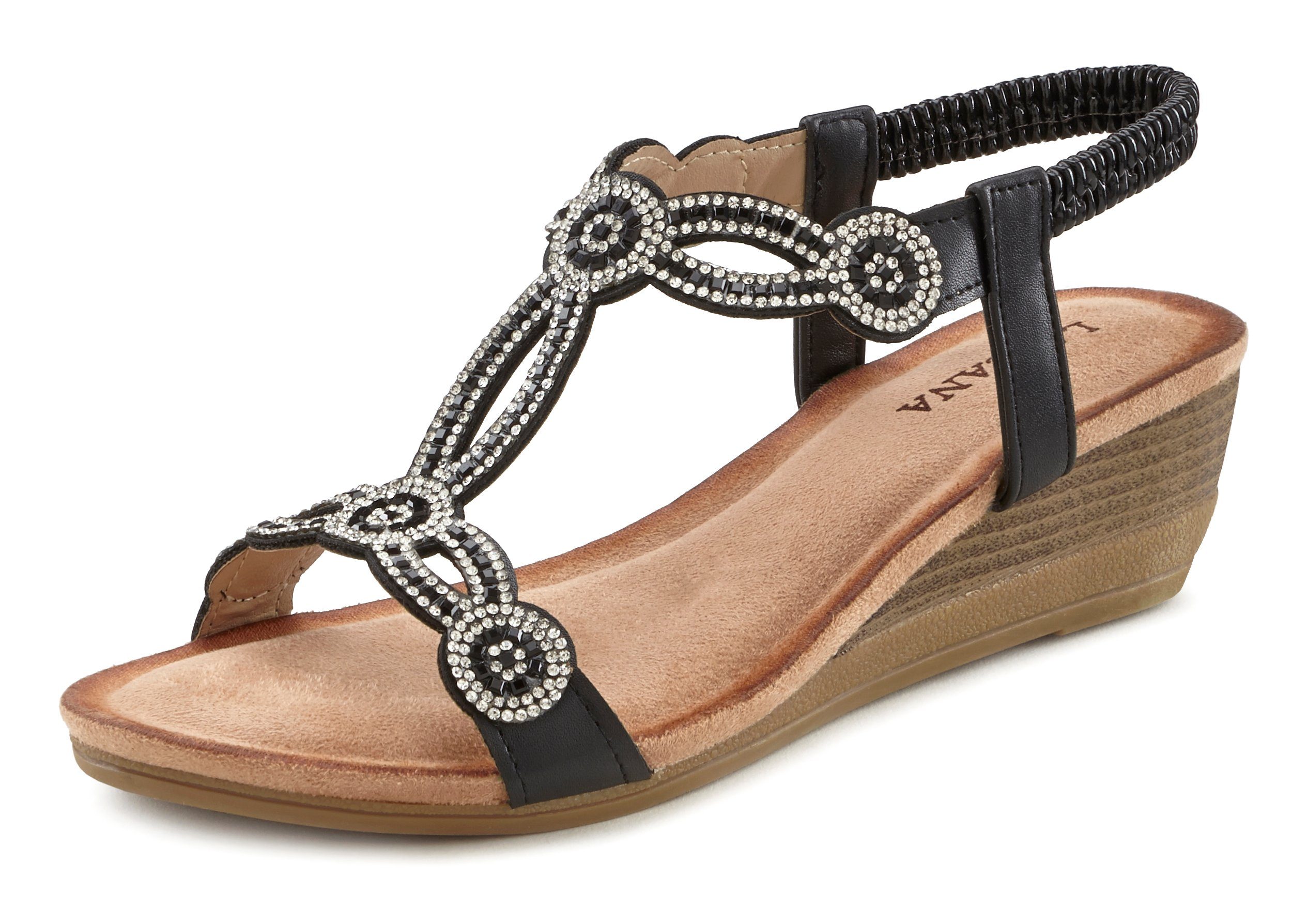 Lascana Sandaaltjes Zomerschoen met sierstenen, glitter, elastische banden, sandaal, zomerschoen