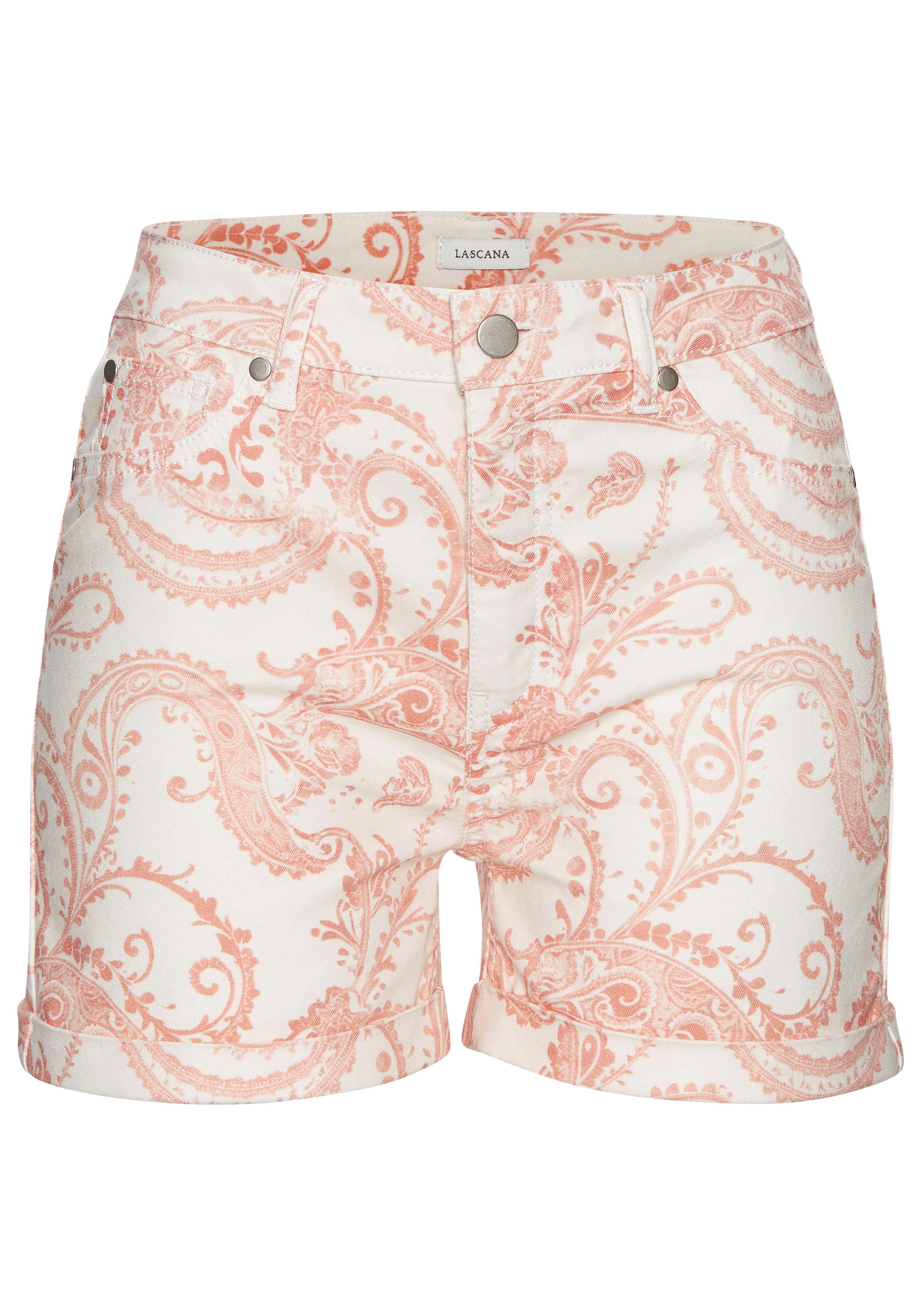 Lascana Jeansshort met paisley-print, bermuda's om op te rollen, korte broek met stretch