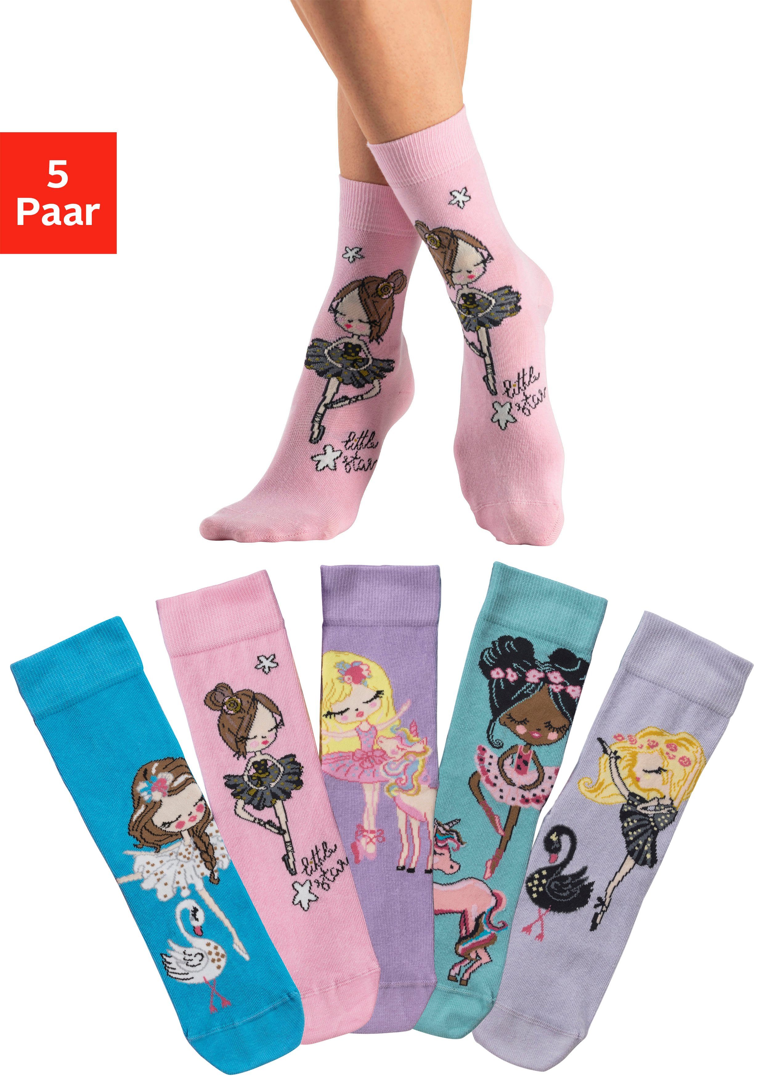 H.I.S Vrijetijdssokken met balletmotieven (set, 5 paar)