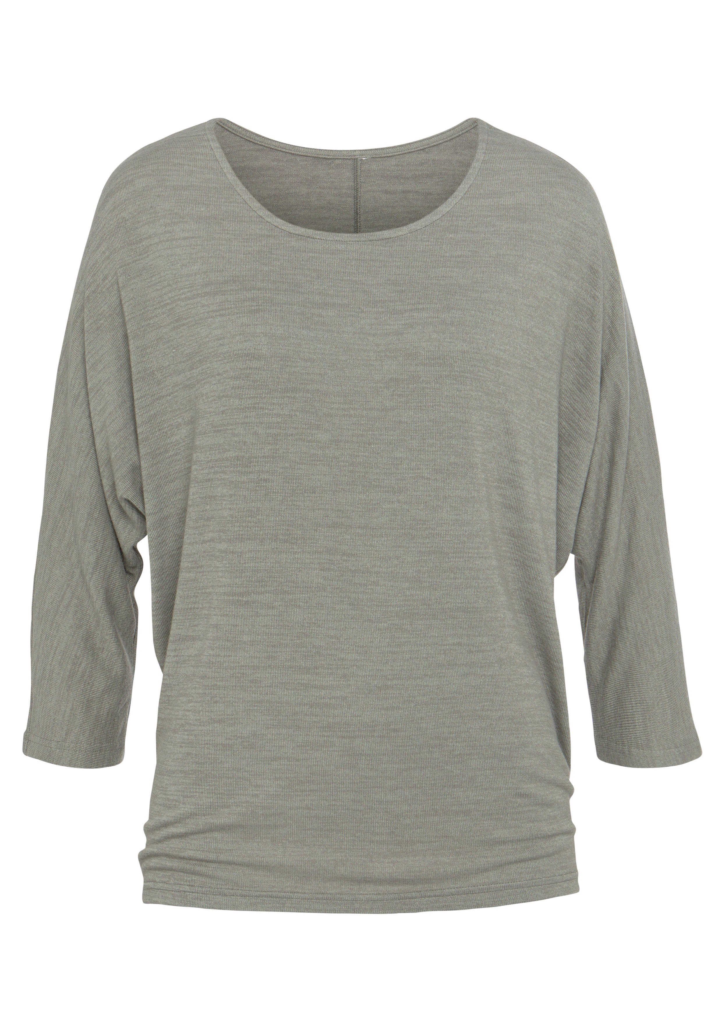Lascana Shirt met 3/4-mouwen Met vlindermouwen van zachte fijn gebreide kwaliteit met viscose (1-delig) shirts maat 32/34 groen