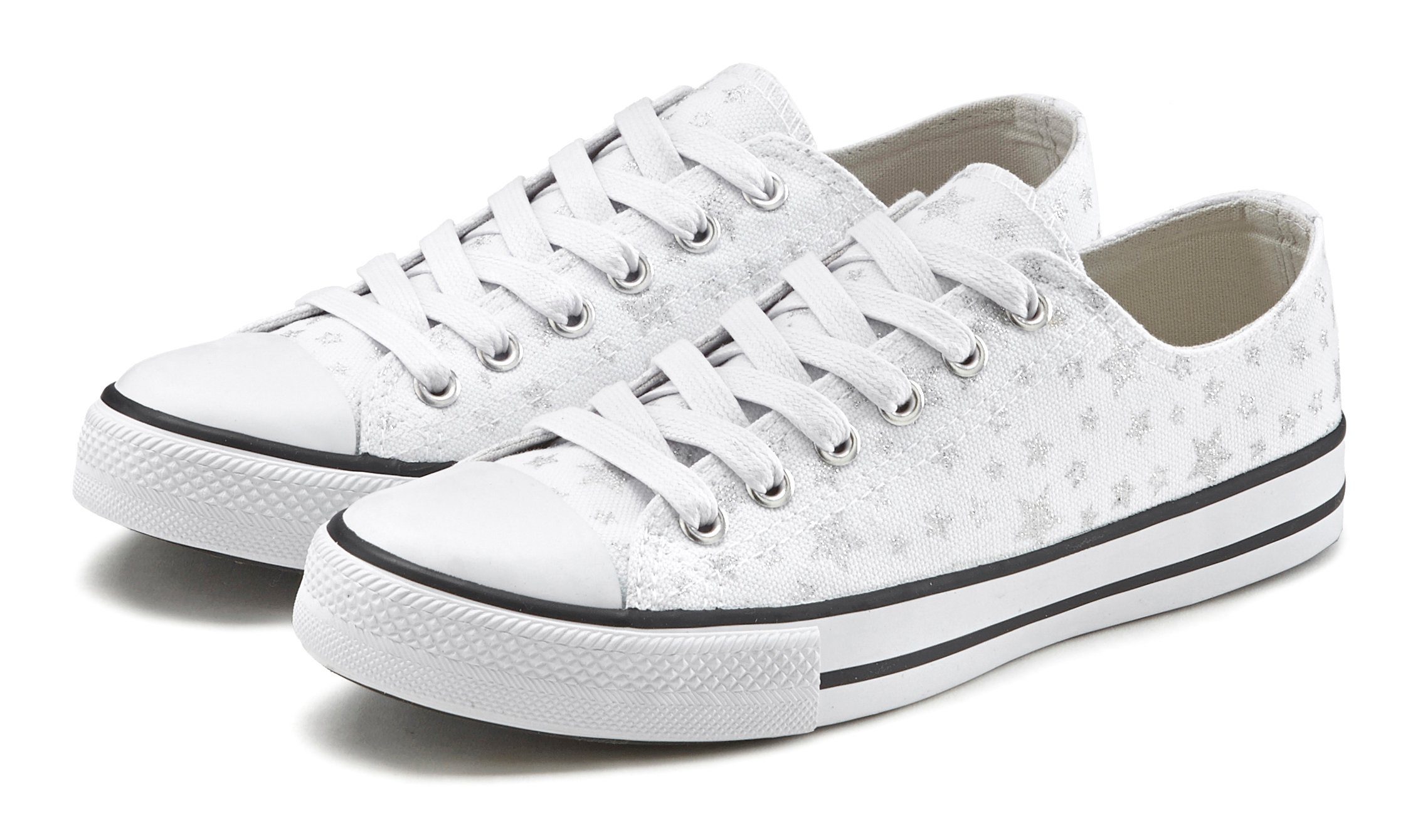 Lascana Sneakers met sterrenprint in glitter-look, vrijetijdsschoen, veterschoen