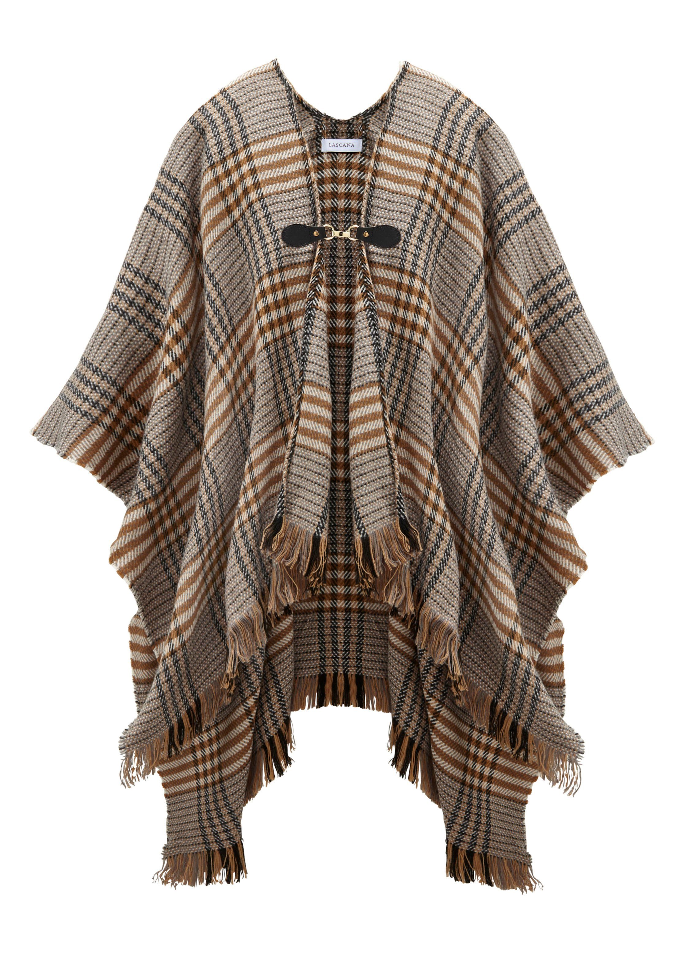 Lascana Gebreide poncho Cape modieus ruitpatroon & gesp, ruitdoek, poncho, sjaal, vegan