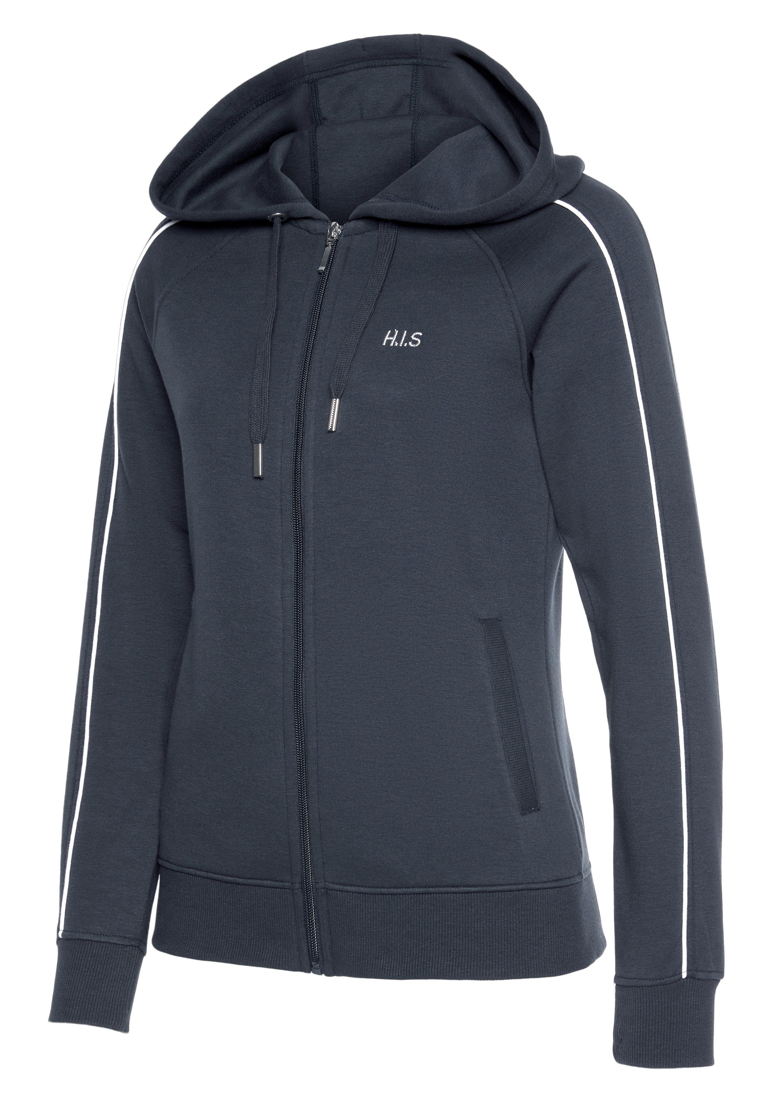 H.I.S Capuchonsweatvest met piping op de mouwen, loungepak