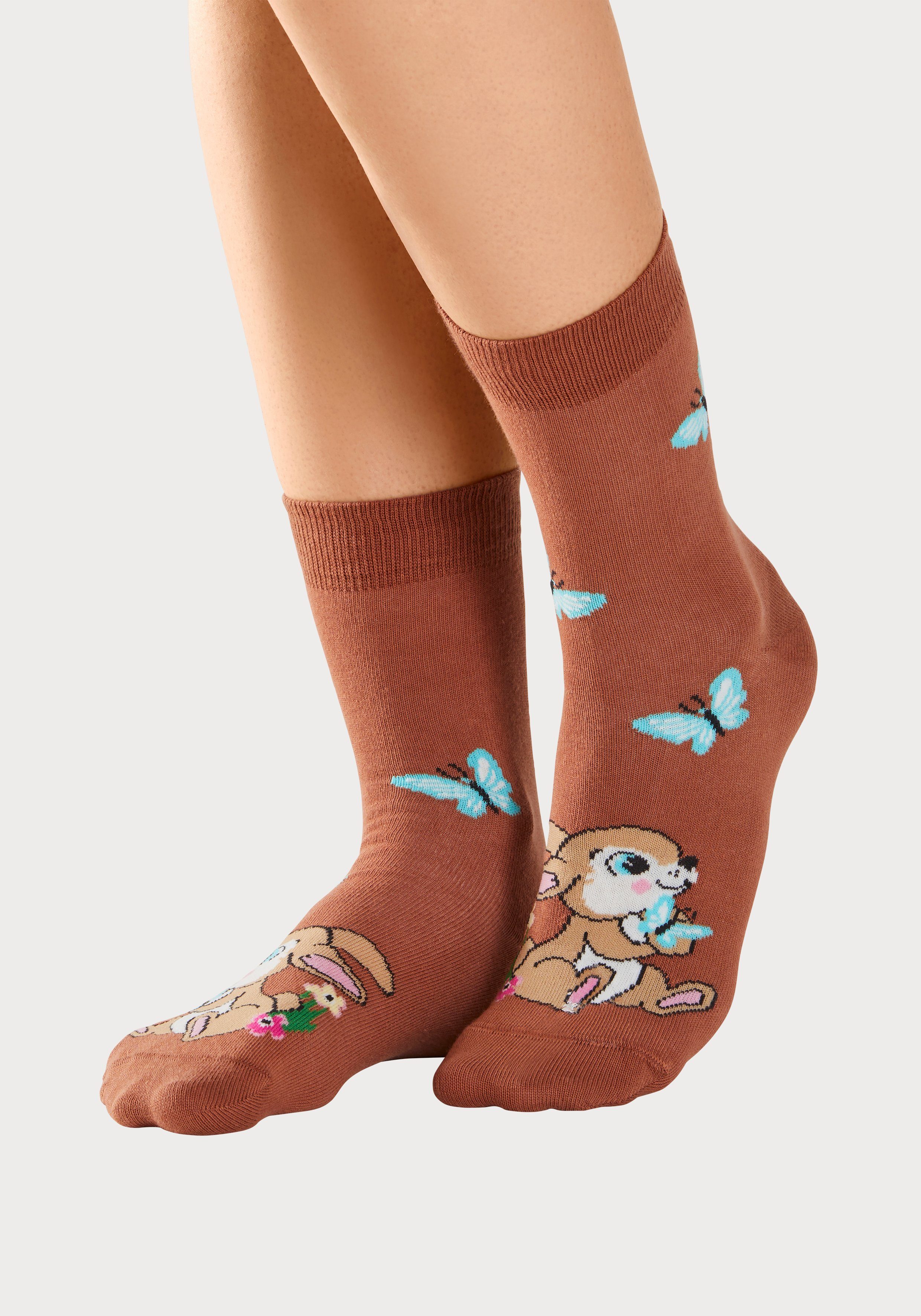 H.I.S Basic sokken met konijnenmotieven (set, 5 paar)
