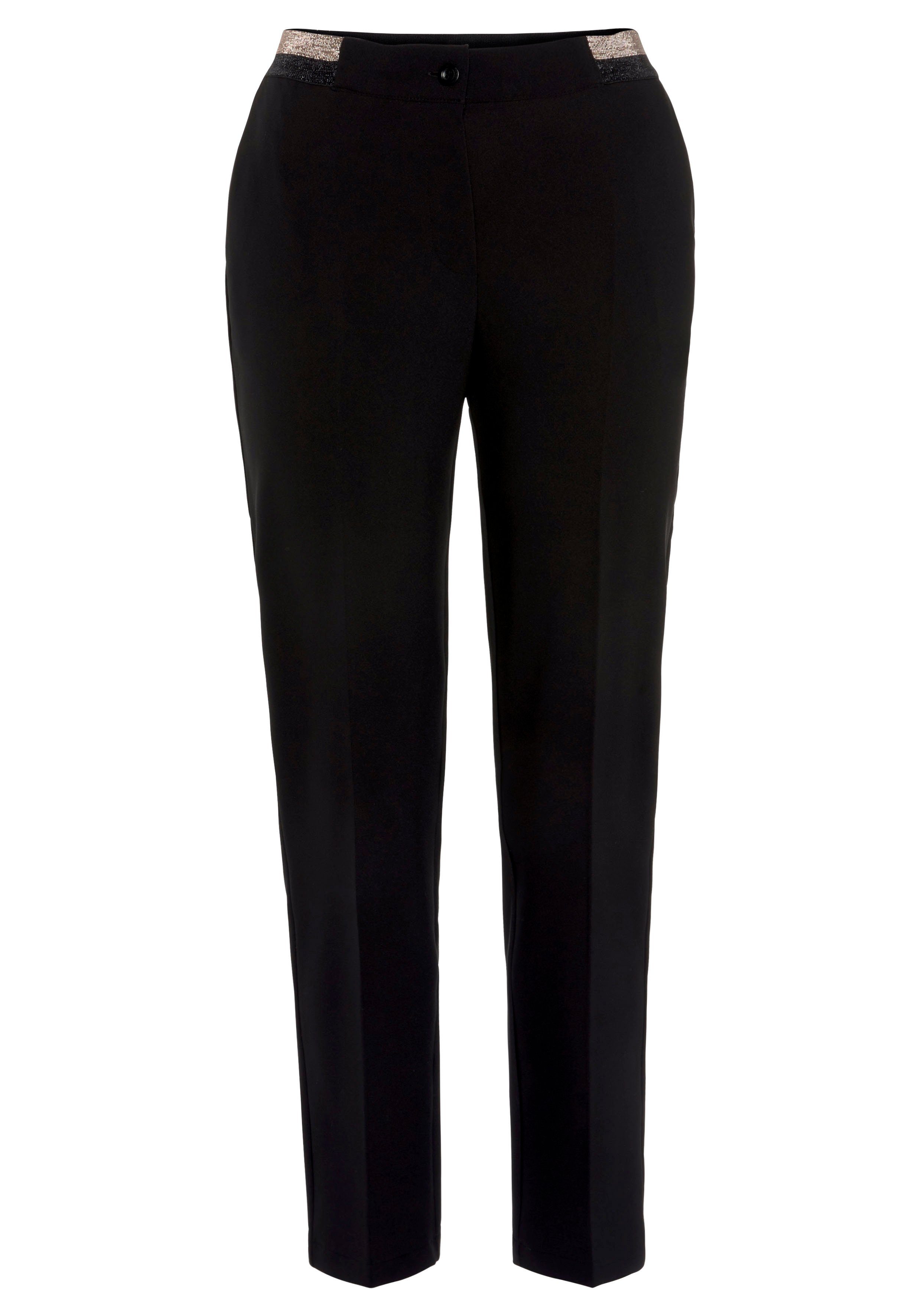 Lascana Pantalon met vouw met glitter tailleband, smal gesneden, pantalon, business-look