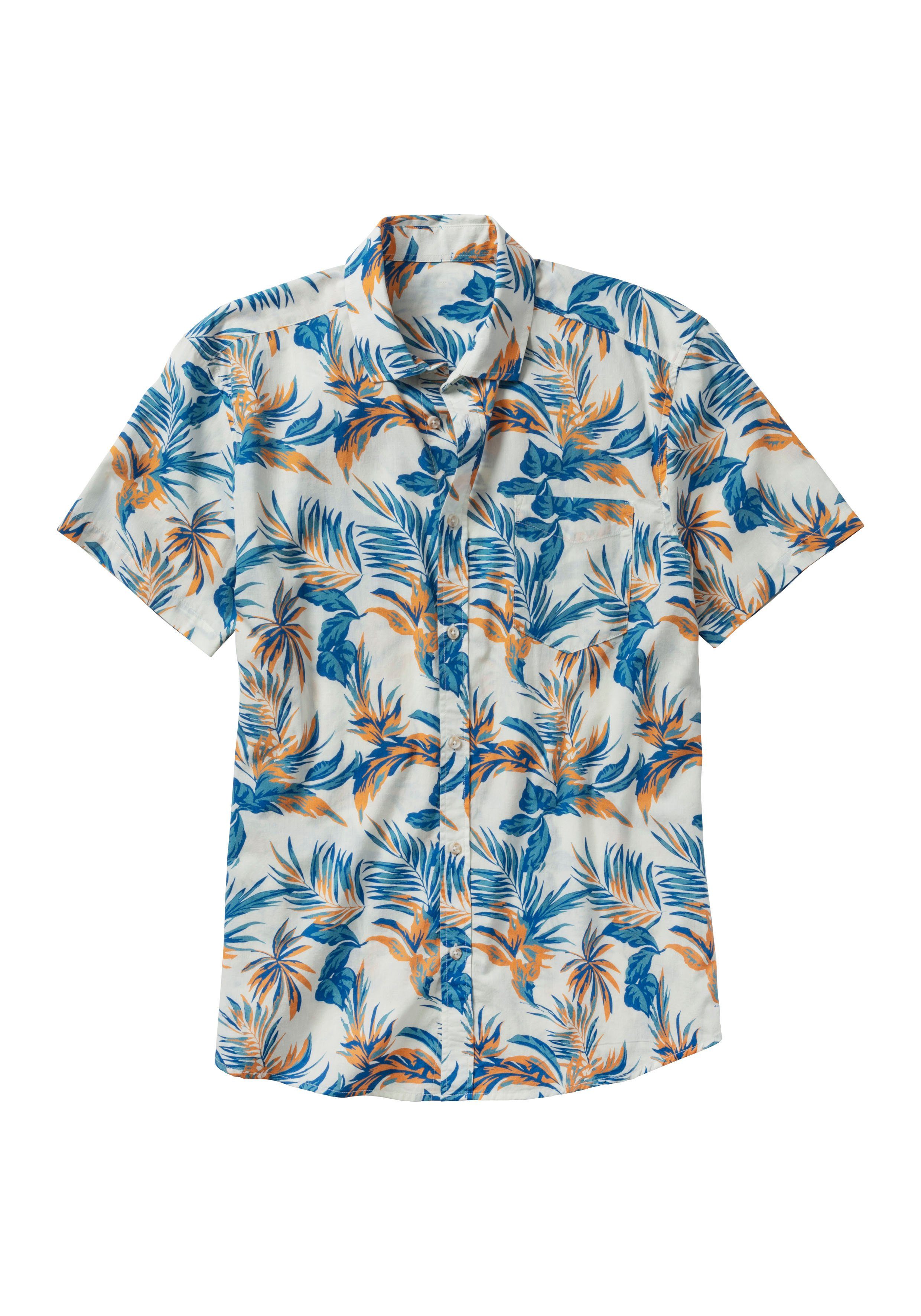 John Devin Hawaï-overhemd Regular fit Korte mouwen, vrijetijdsshirt met palmprint van 100% katoen heren maat XXL (45/46) beige
