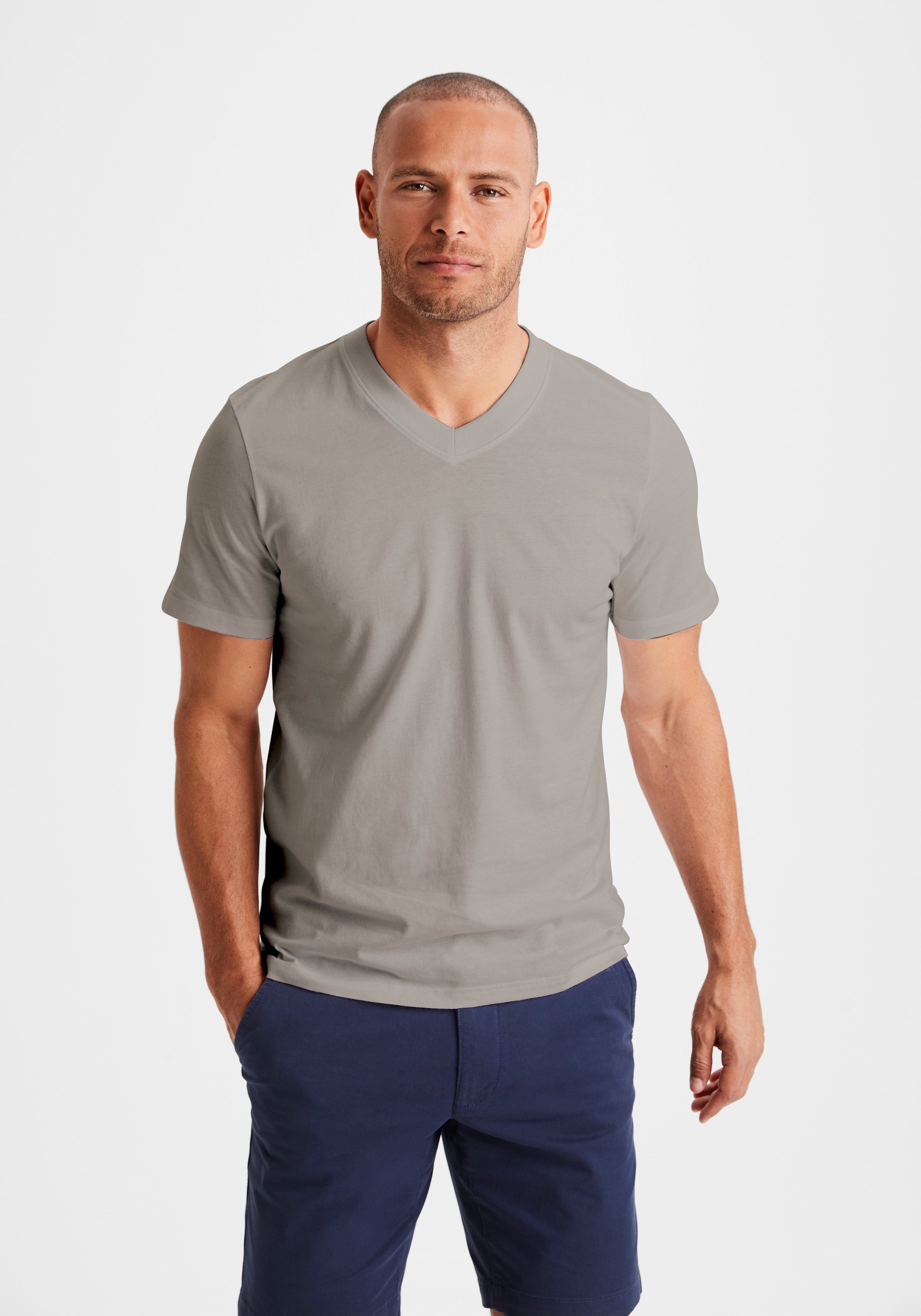 KangaROOS T-shirt Regular fit Vrijetijdsshirt met korte mouwen, V-hals van 100% katoen (Set van 2)