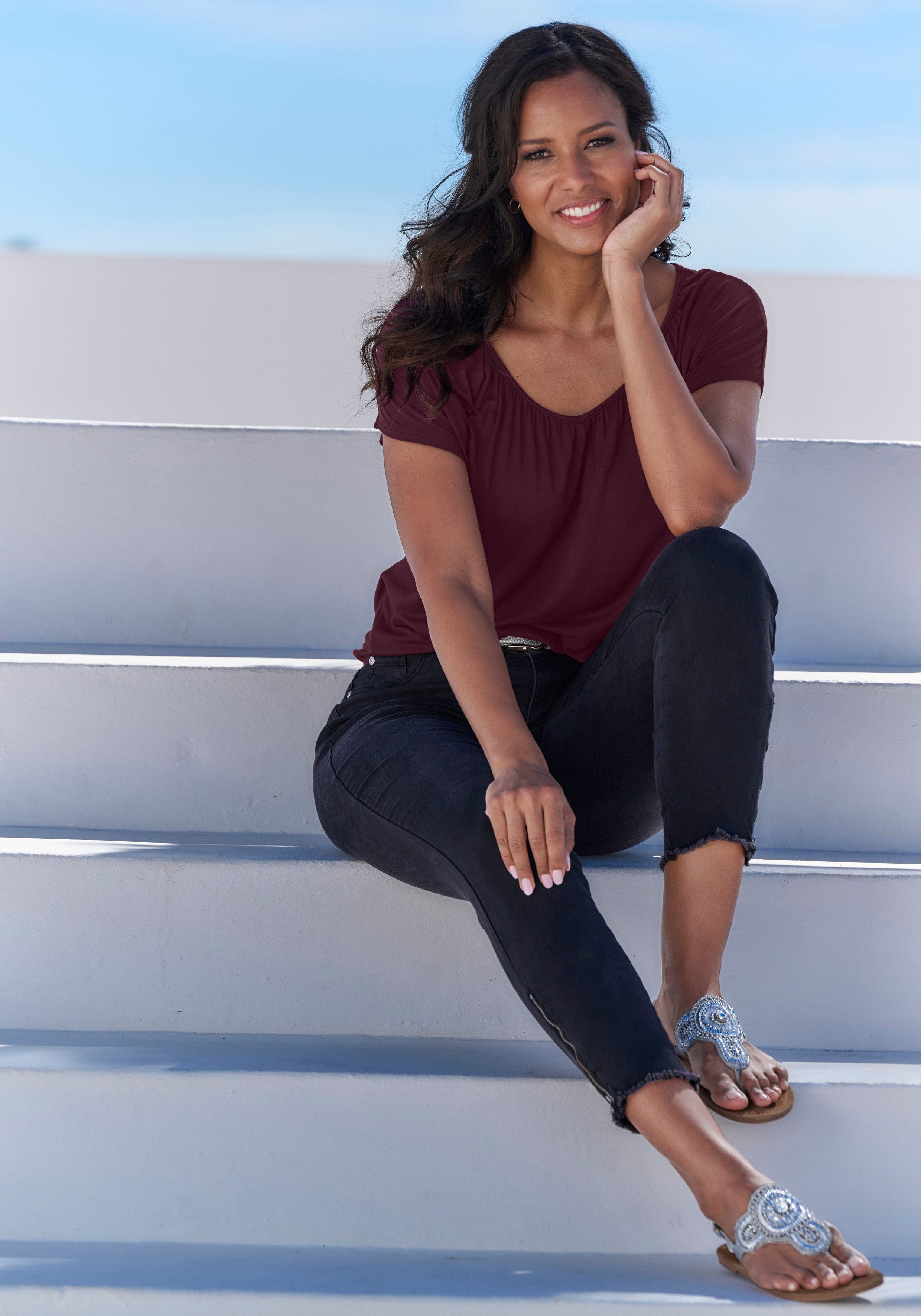 Lascana Shirt met korte mouwen met elastiek in de band (set, 2-delig)