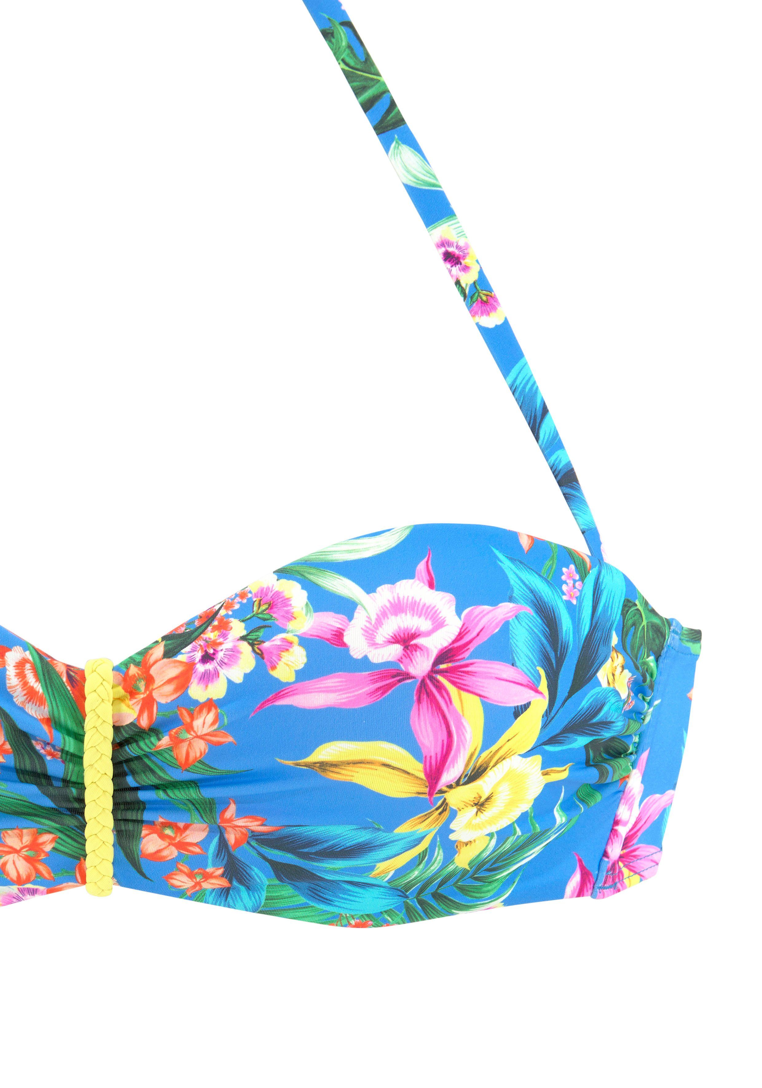 Venice Beach Beugelbikinitop in bandeaumodel Hanni met tropische print en gele details