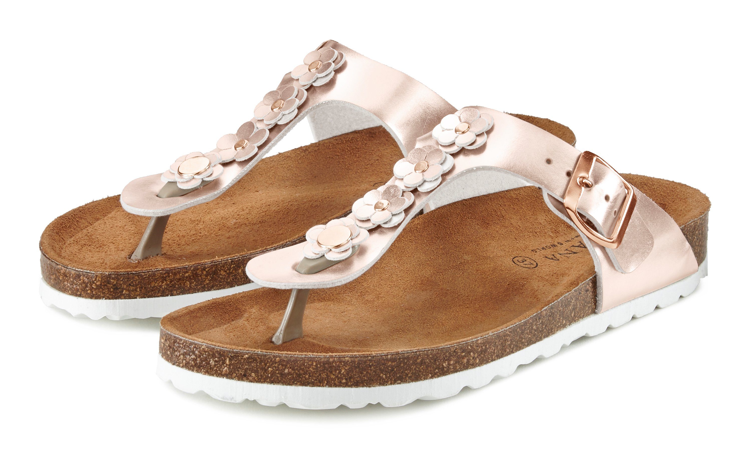 Lascana Teenslippers Sandaal, pantoletten met modieuze applicatie en kurken voetbed