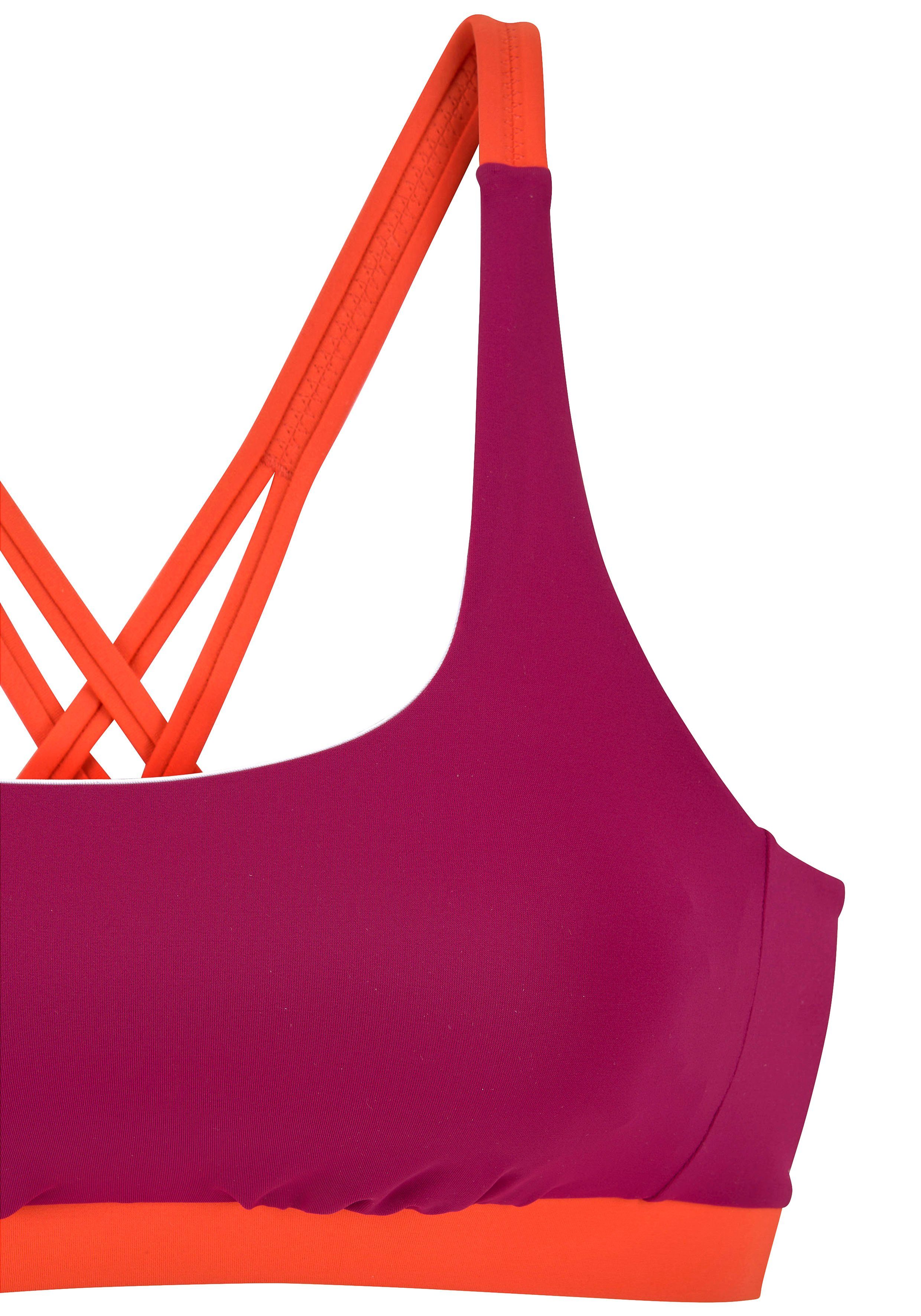 s.Oliver RED LABEL Beachwear Bustierbikinitop Yella met contrastkleurige details en gekruiste banden op de rug bikini tops maat 34 paars