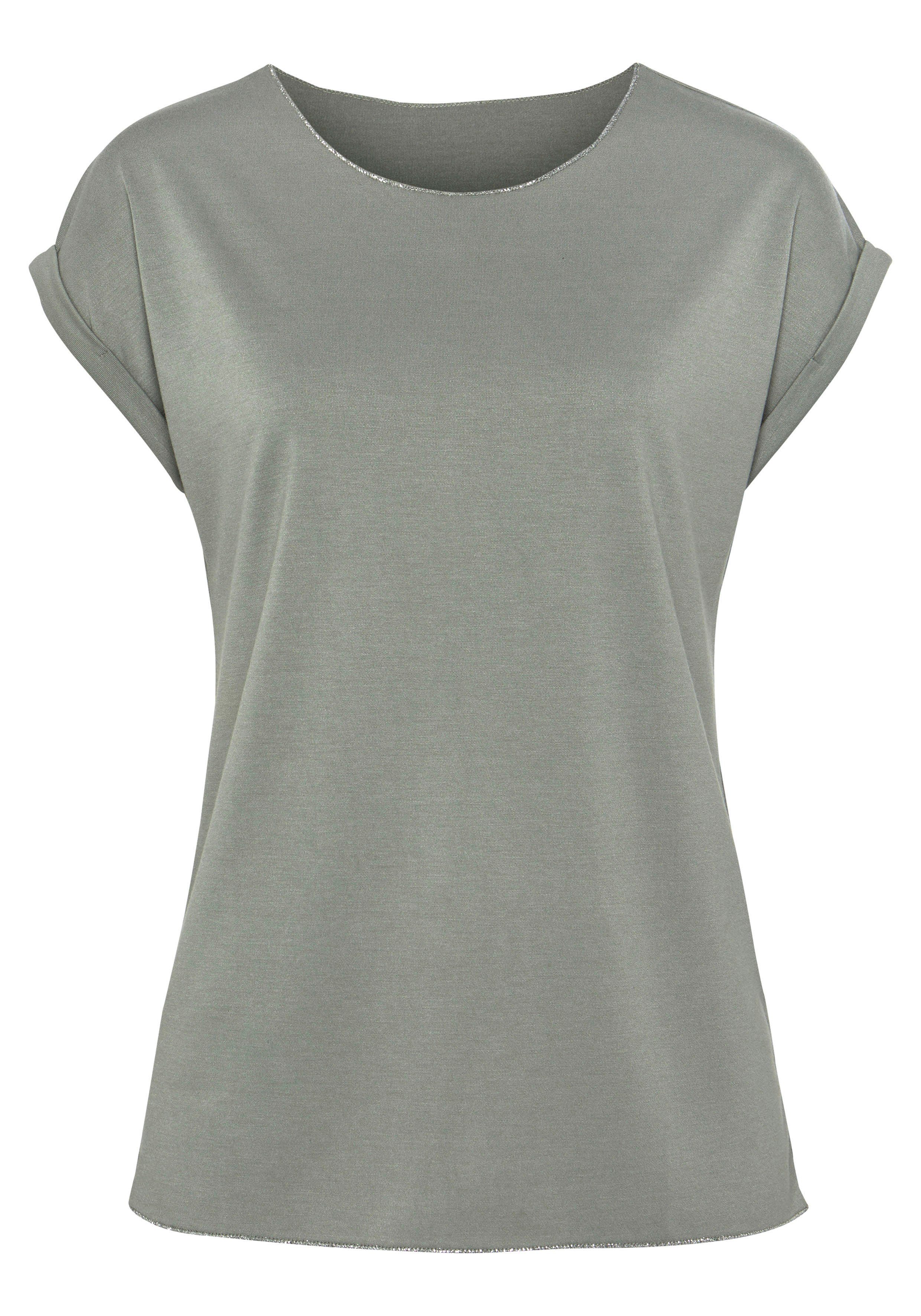 Lascana Shirt met ronde hals Met elegante glinsterafwerkingen in een gemakkelijk te onderhouden kwaliteit (1-delig)