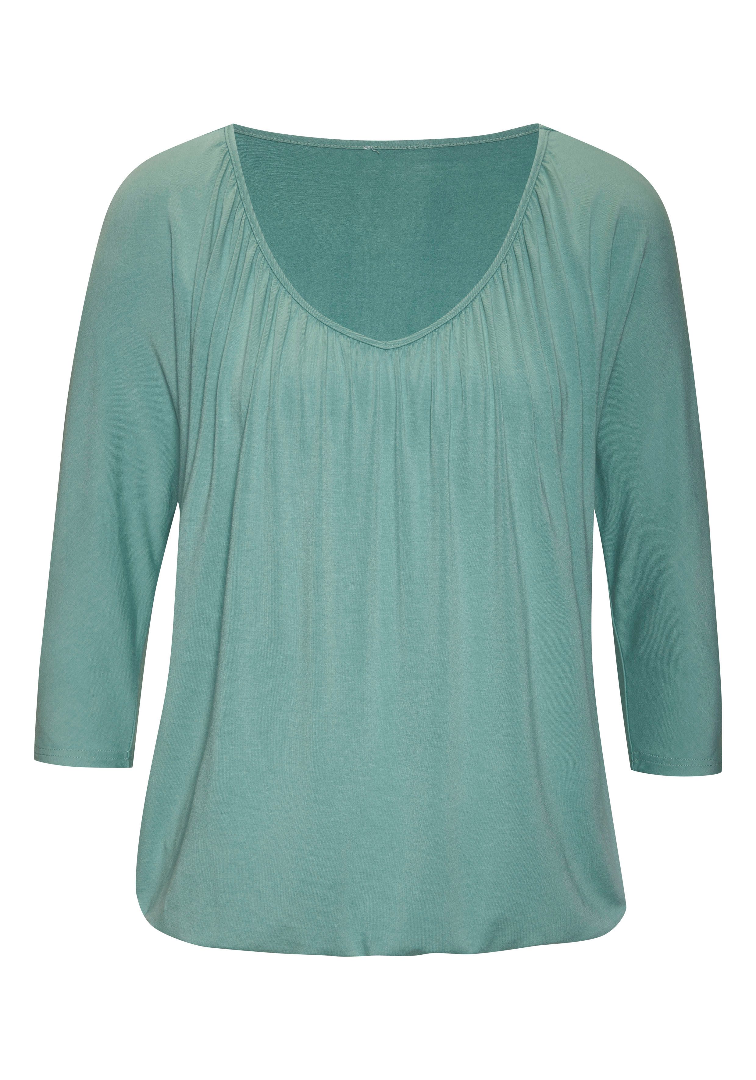 Lascana Shirt met 3/4 mouwen Met fijne plooien bij de hals (Set van 2)