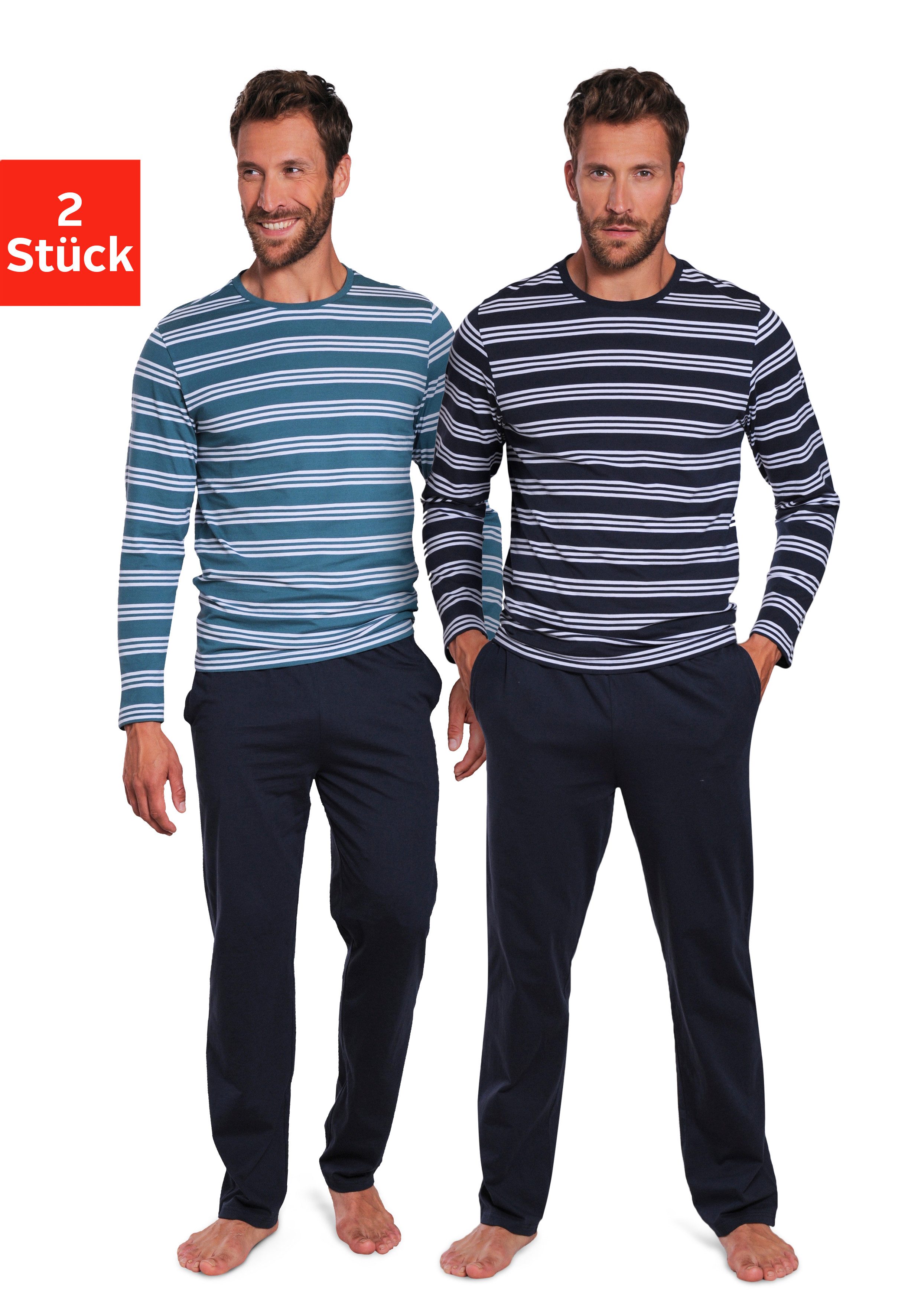 AUTHENTIC LE JOGGER Pyjama Pyjama met gestreepte bovenstukken (4-delig, Set van 2)