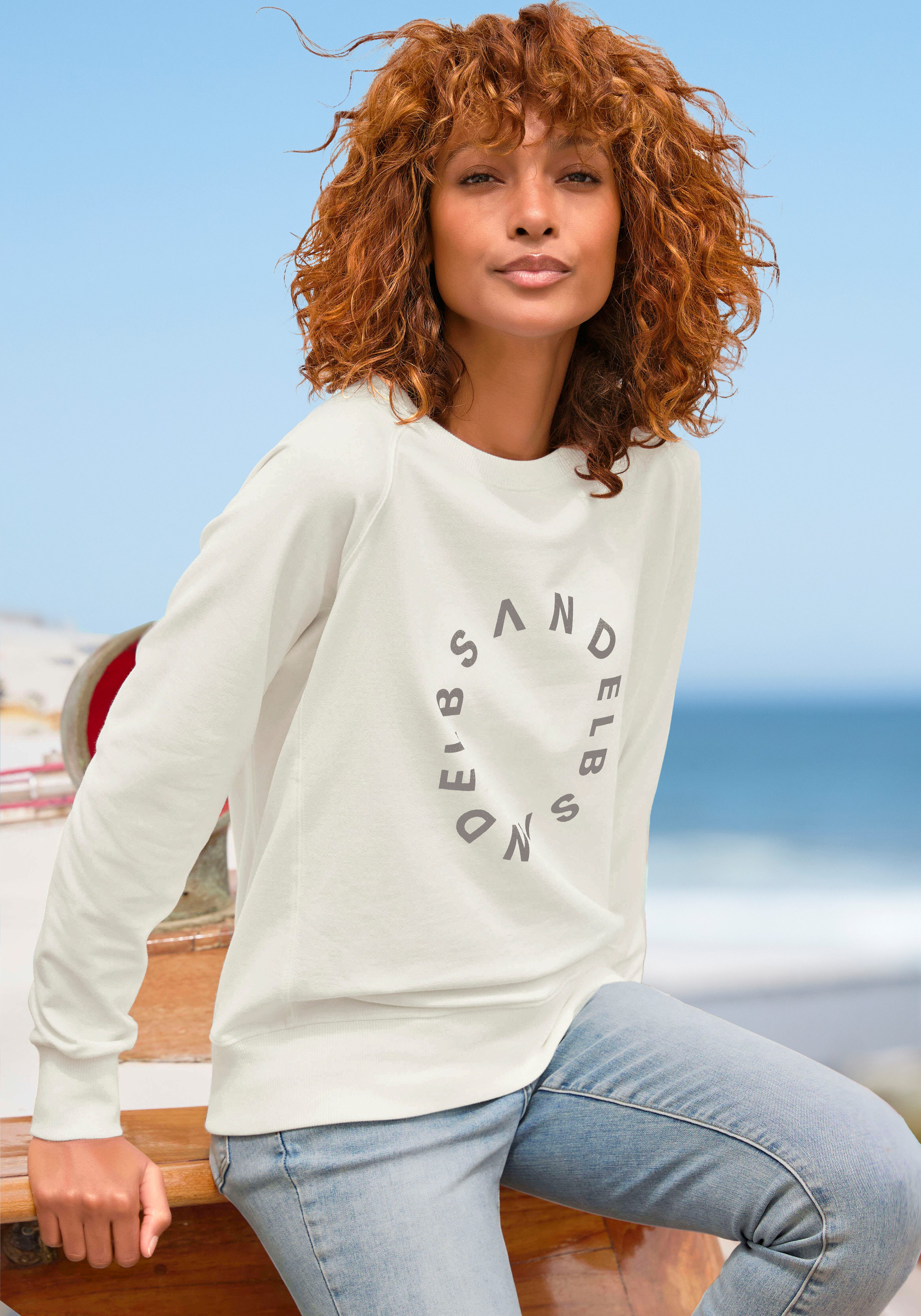 Elbsand Sweatshirt met frontprint, ronde hals, printpullover, casual-sportief