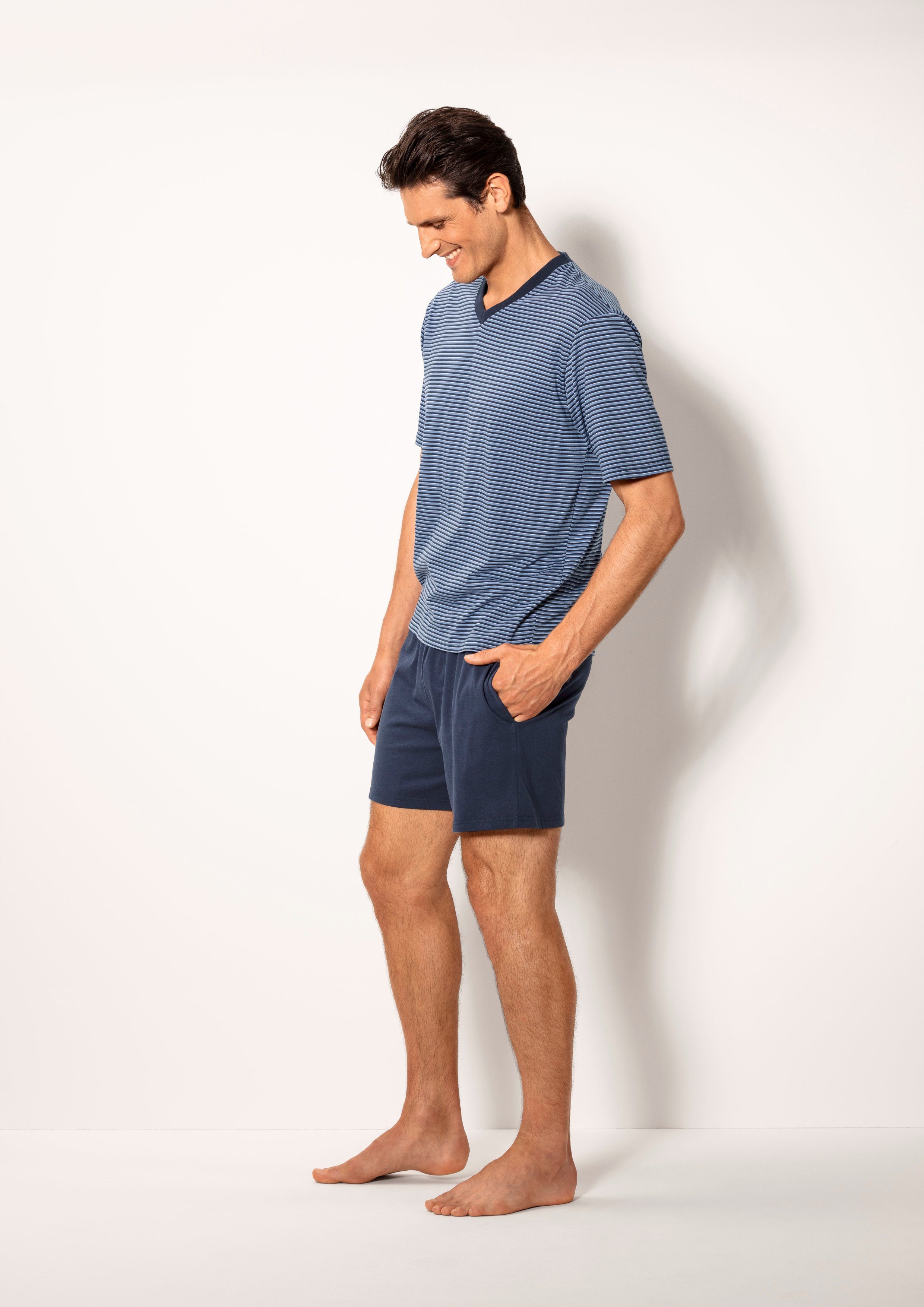 le jogger® Pyjama Pyjama met garenverfde streep (4-delig, Set van 2)