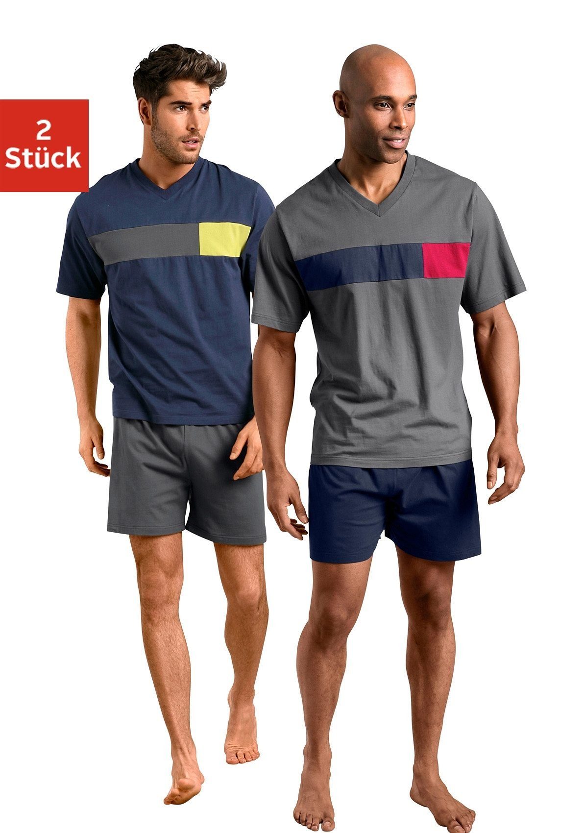 le jogger® Pyjama met colourblock-inzetten (4-delig, Set van 2)