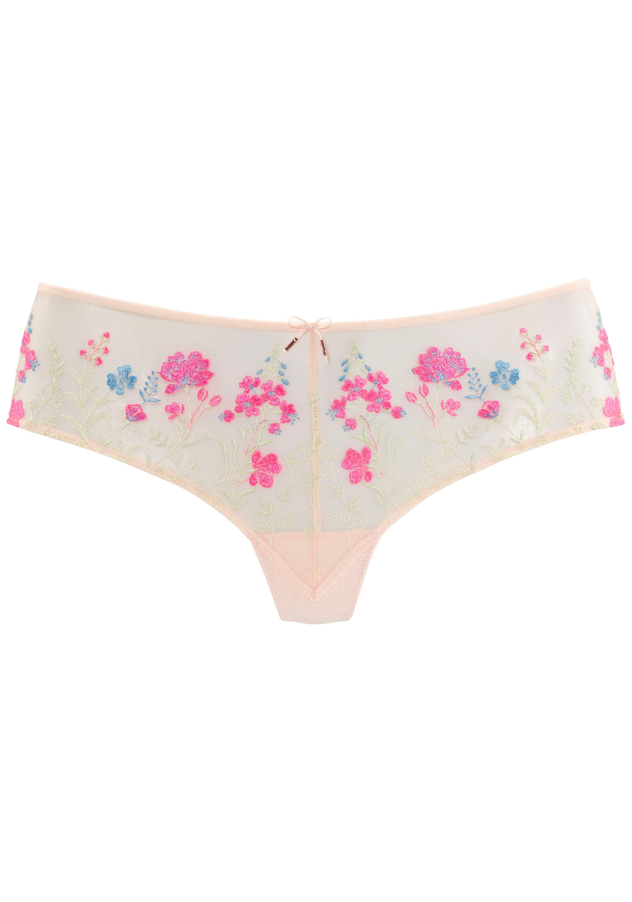 Lascana Stringpants Maria met kleurrijke bloemen van geborduurd kant