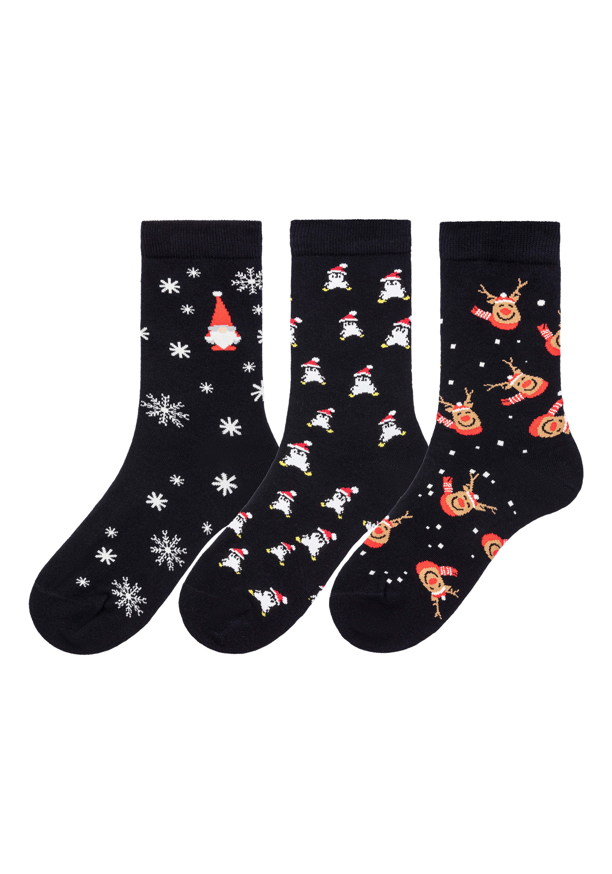 H.I.S Basic sokken Kerstsokken Kerstmis, met kerstmotieven (set, 3 paar)