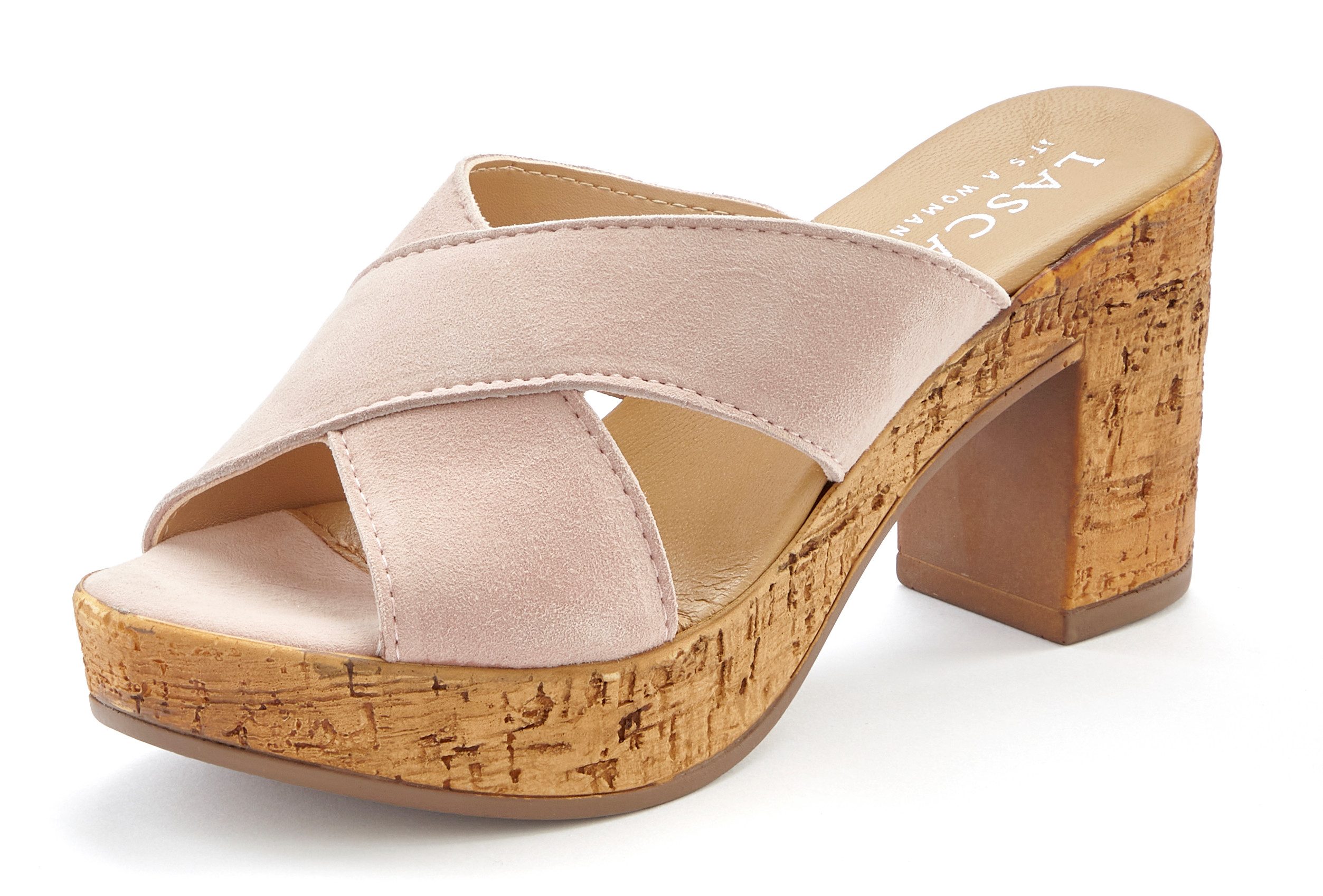 Lascana Slippers Mule, sandaal, open schoen van leer met blokhak