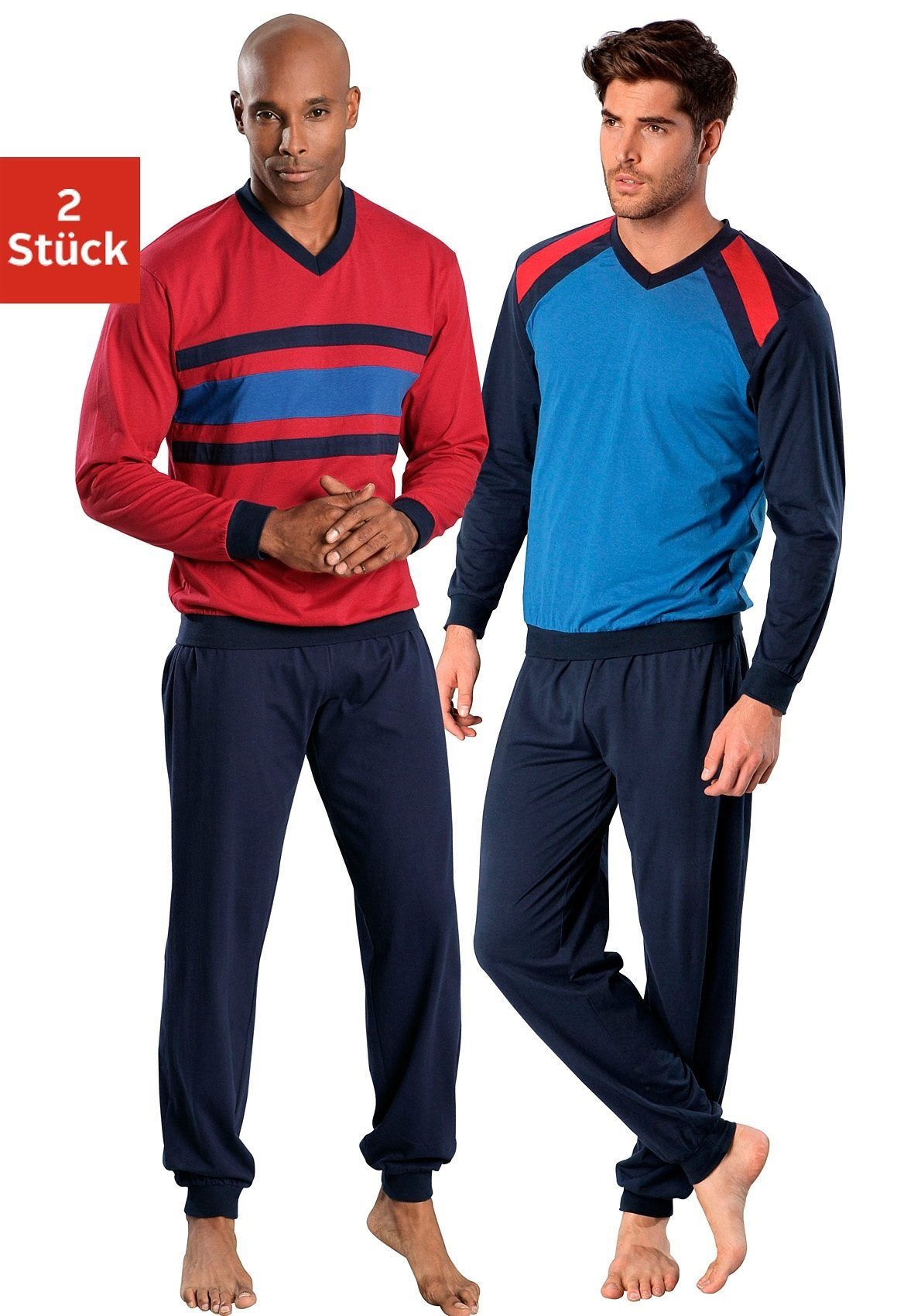le jogger® Pyjama in lang model (4-delig, Set van 2) heren maat 44/46 multicolor