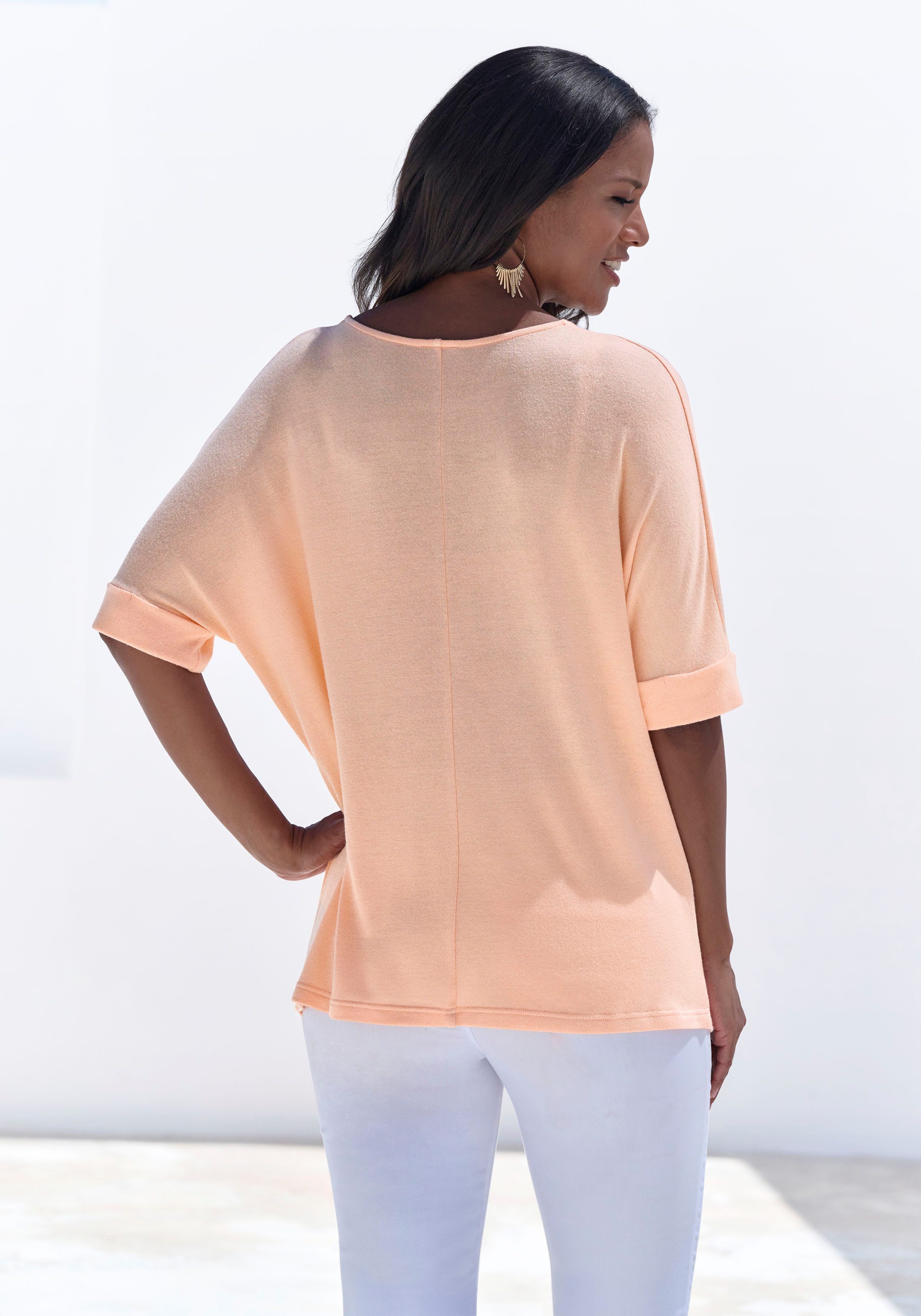 Lascana Shirt met ronde hals Met brede mouwomslag van zacht viscose-fijntricot
