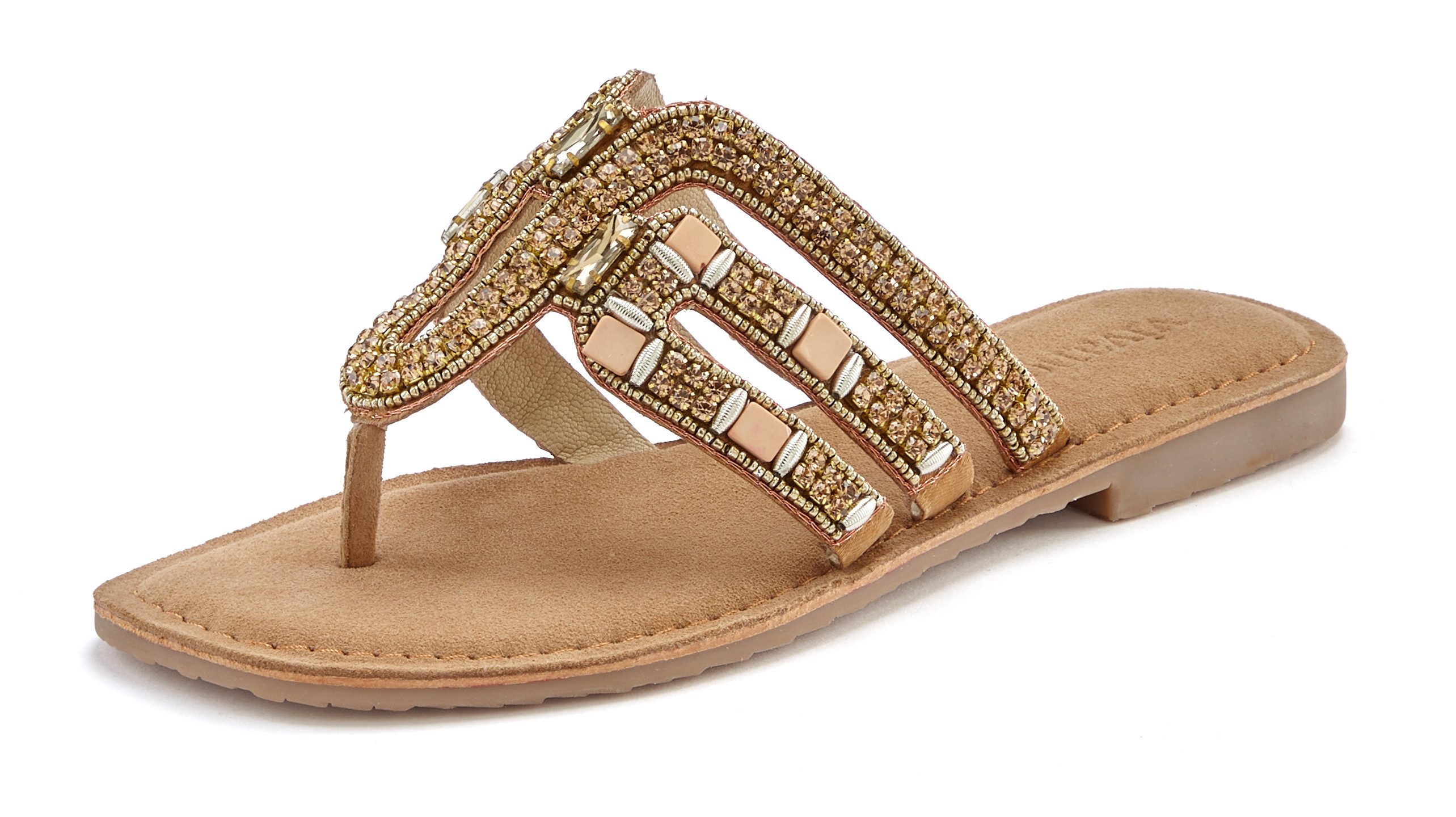Vivance Teenslippers Sandaal, pantoffel van leer met siersteentjes
