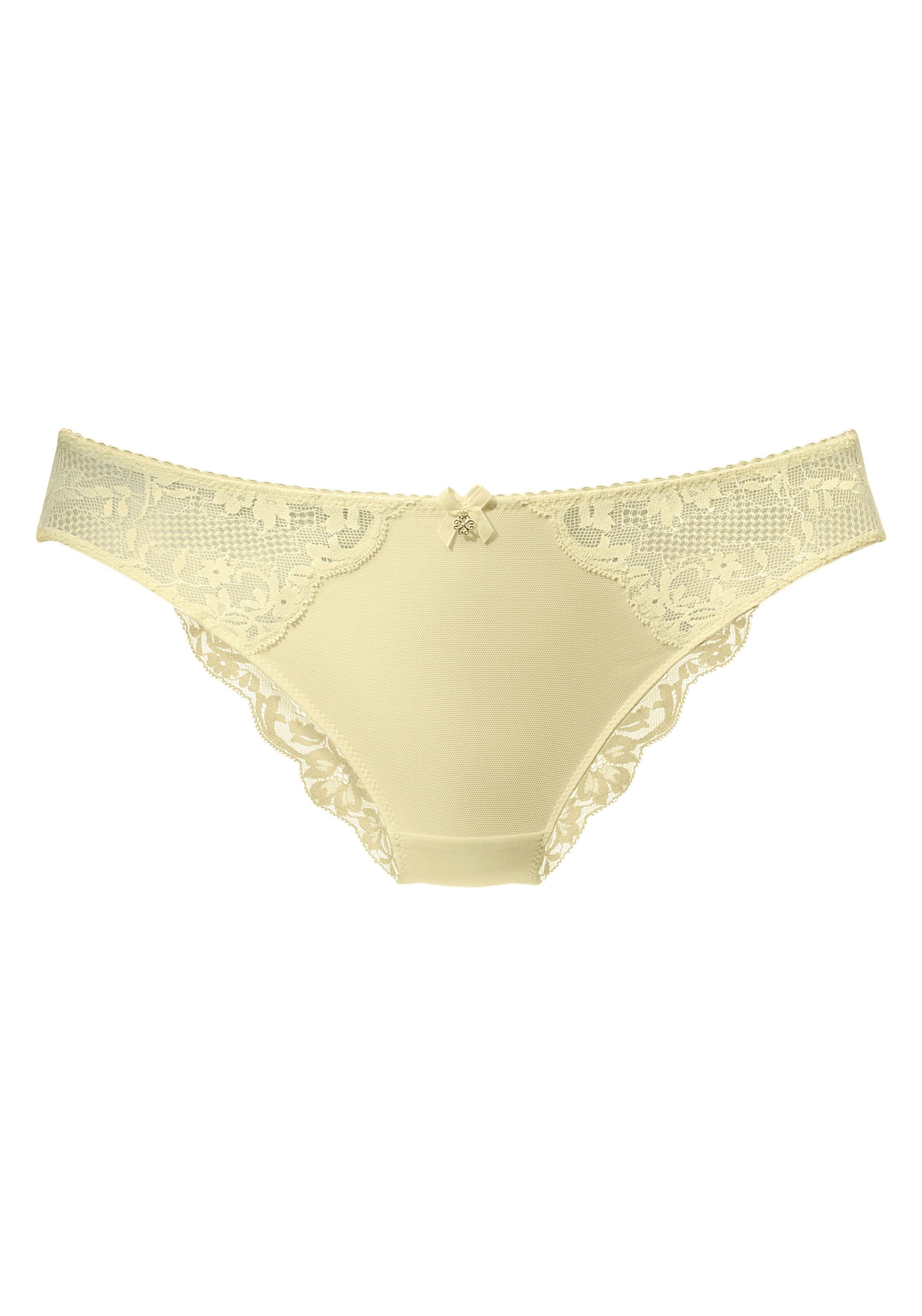 Lascana Tanga van gebloemd kant in stijlvol transparante look slips maat 48/50 beige
