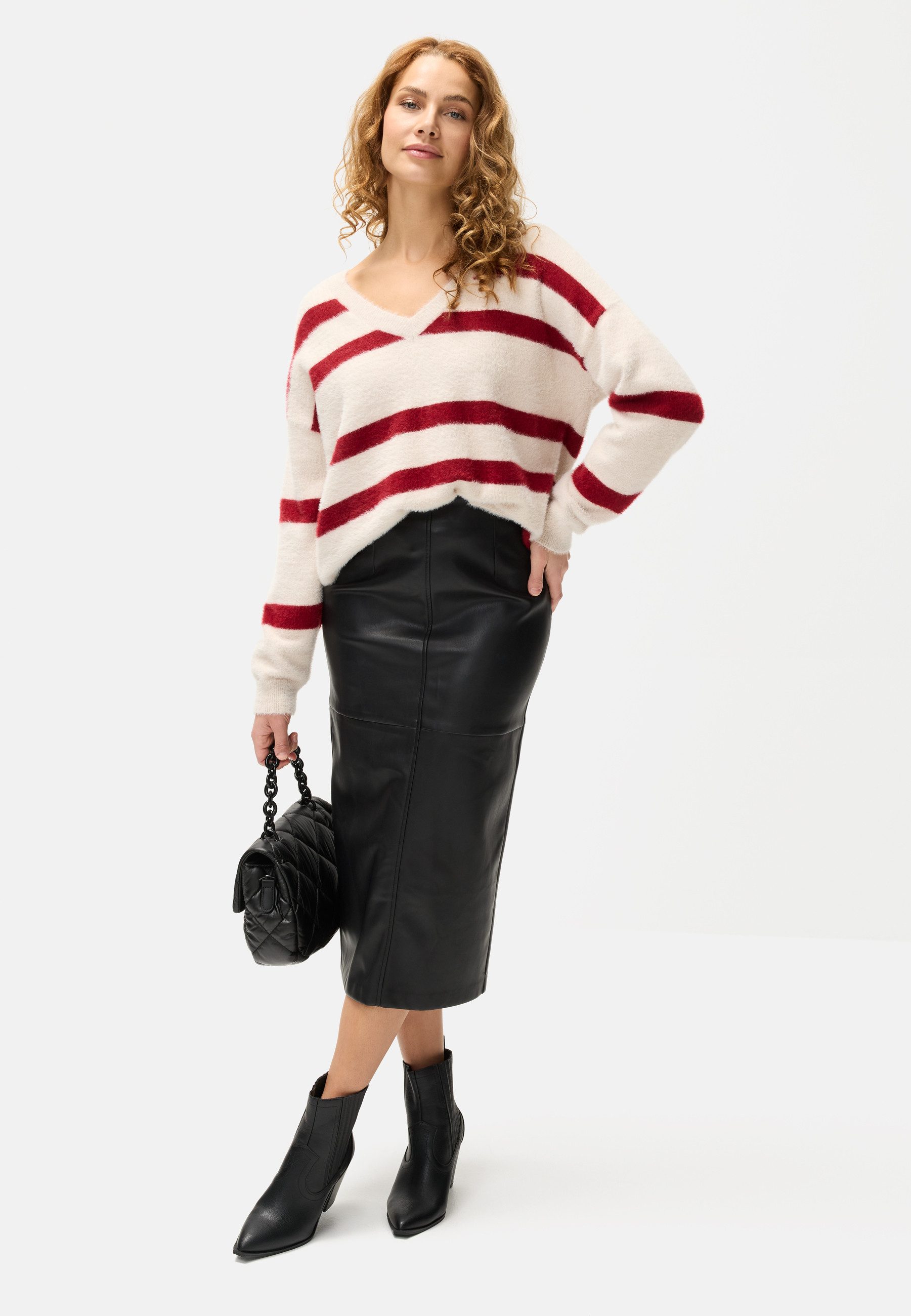 Lascana Imitatieleren rok in modieuze midilengte, midirok, zakelijke look