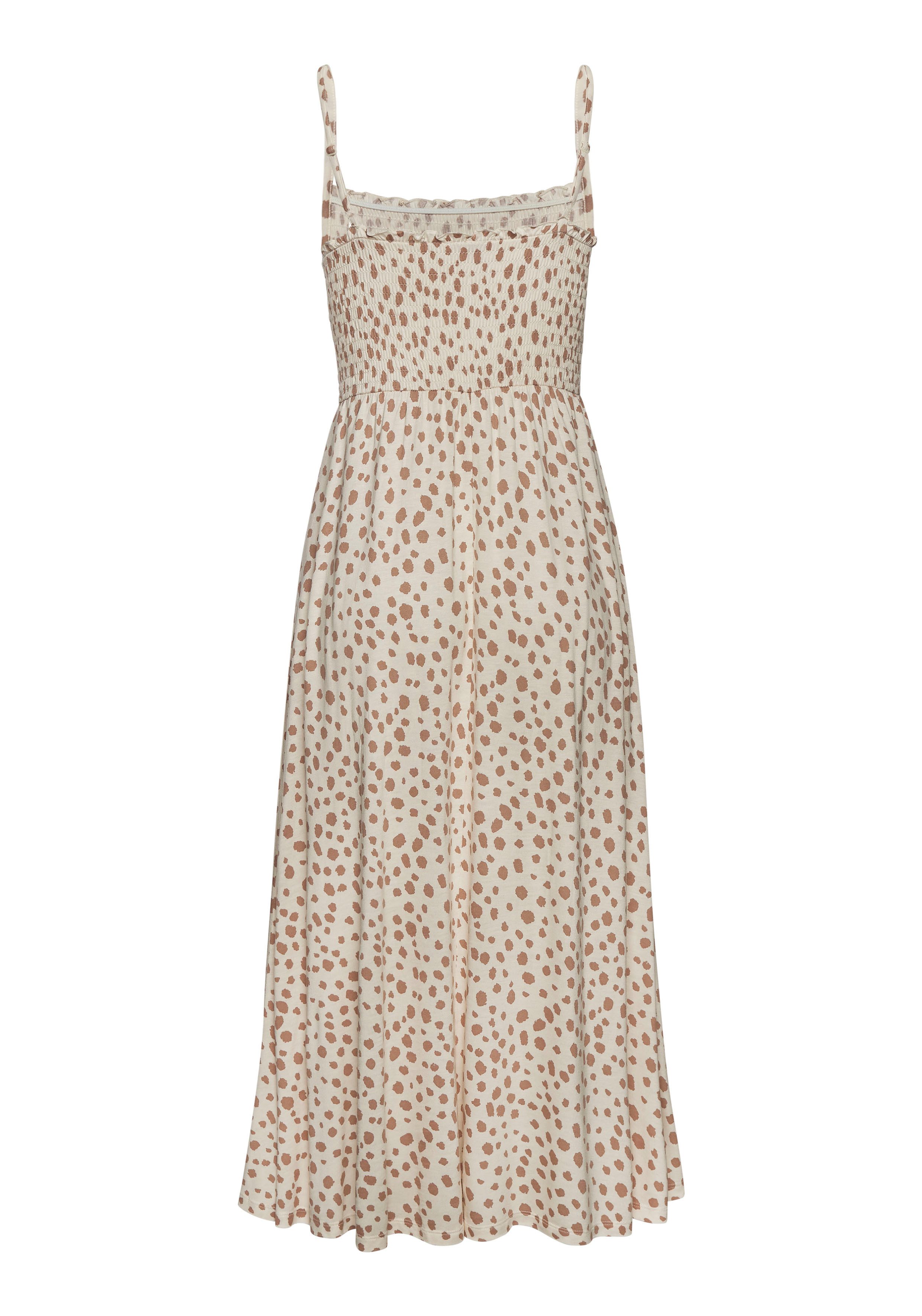 Lascana Midi-jurk met gesmokte bovenkant en alloverprint, zomerjurk