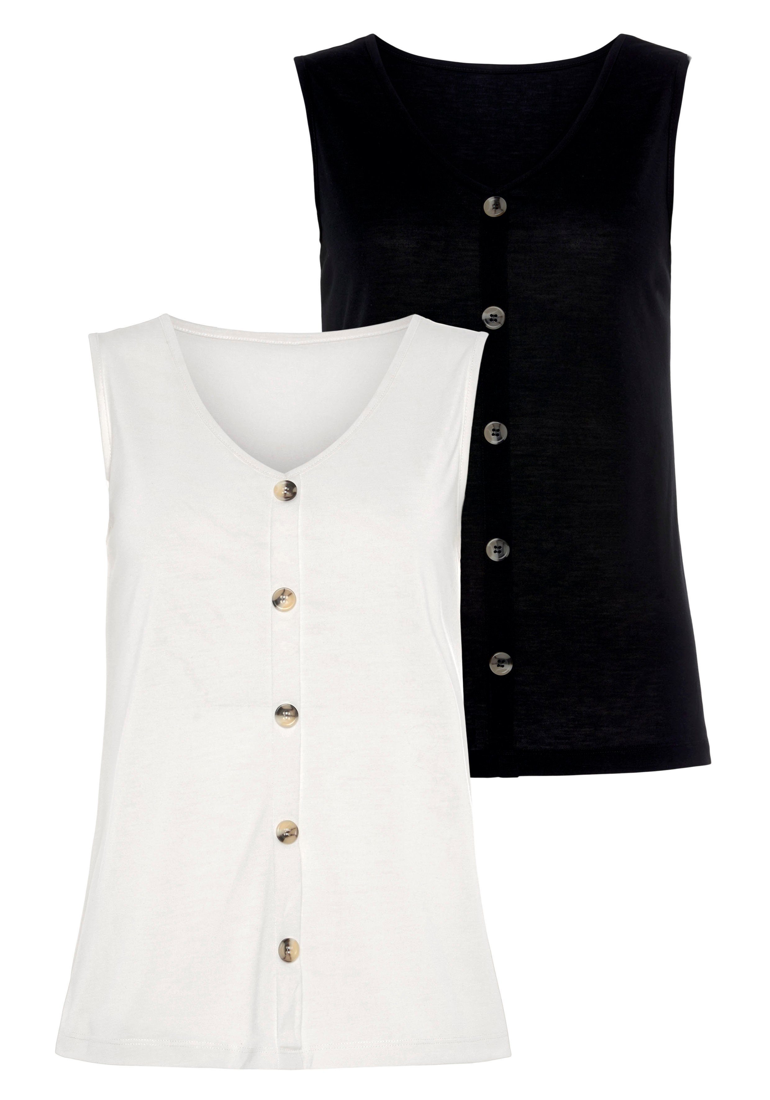 Lascana Shirttop Met sierknoopsluiting in een gemakkelijk te onderhouden kwaliteit (2-delig, Set van 2)