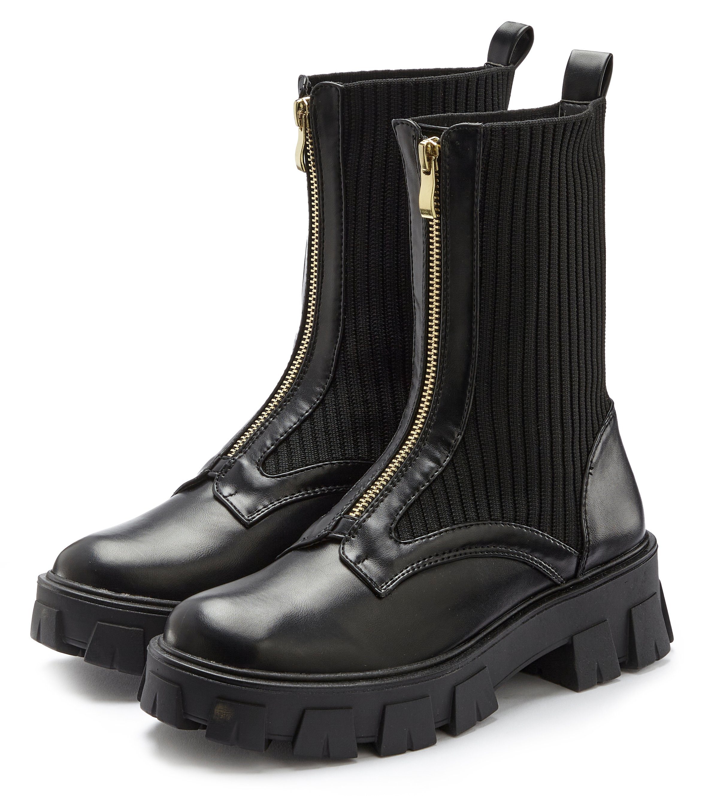 Lascana Laarzen met ritssluiting met chunky zool, enkellaars, bikerboots vegan