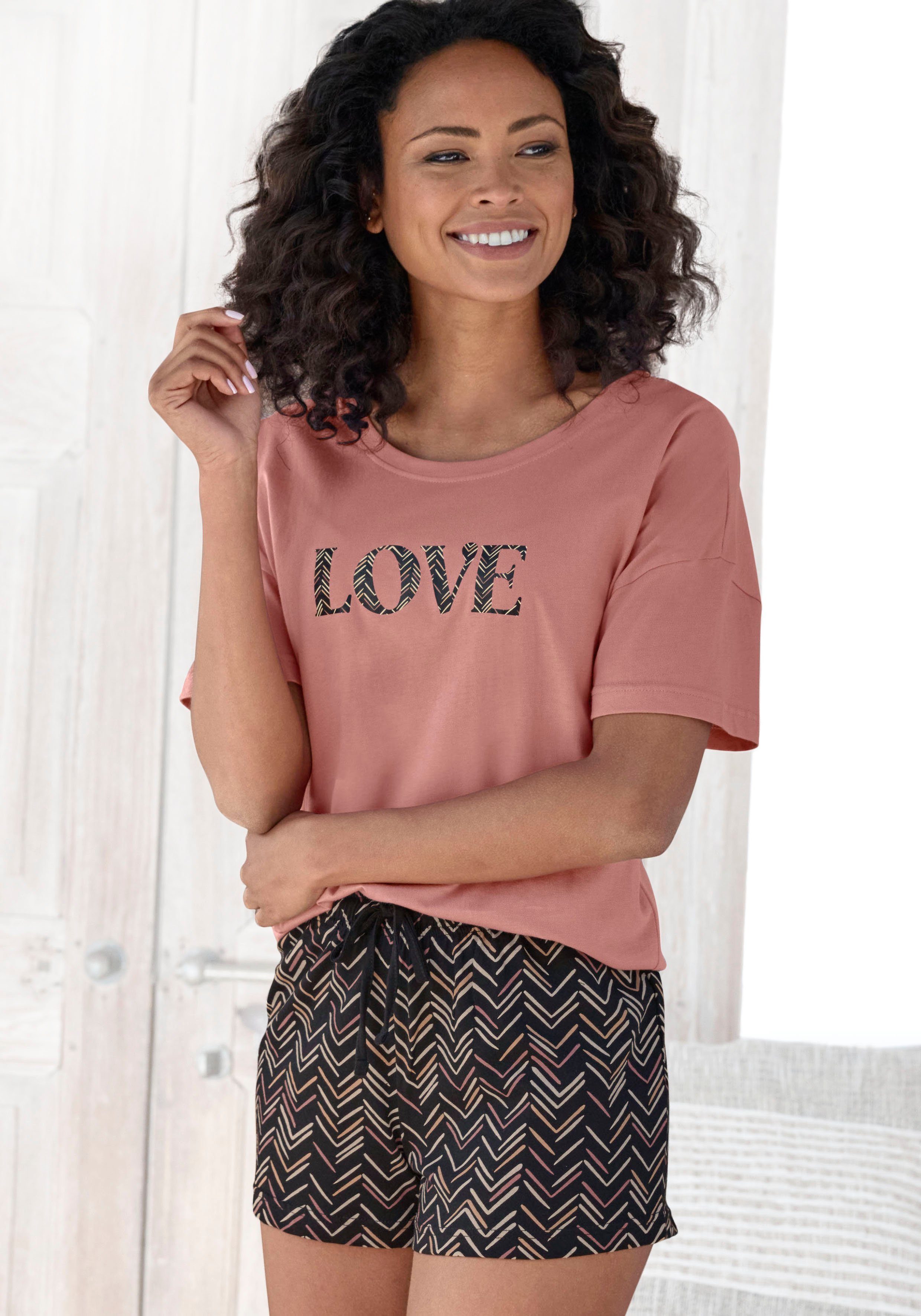 Vivance Dreams Shortama met schilderachtig visgraatpatroon (set, 2-delig)