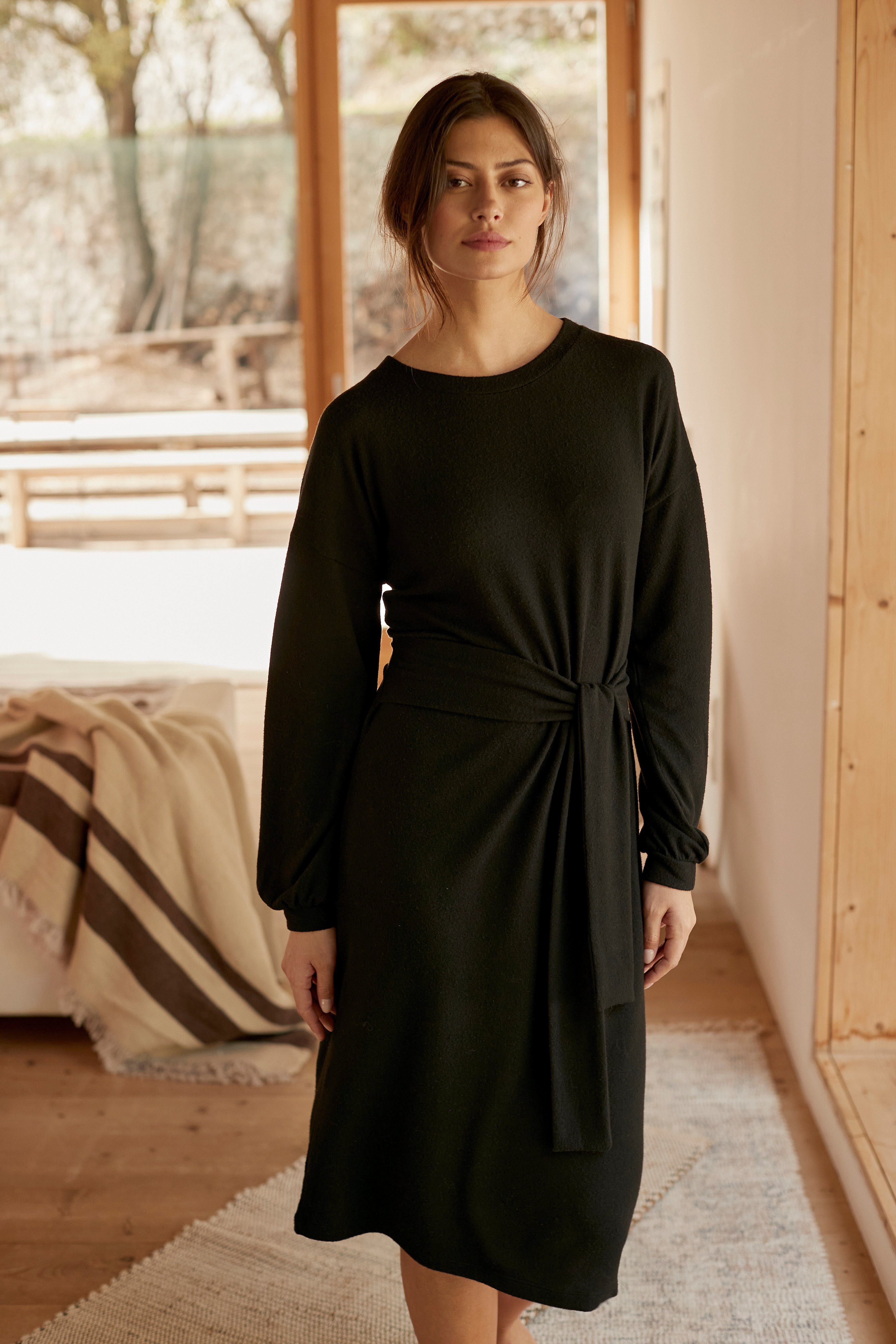 Lascana Gebreide jurk Loungejurk met tailleband, loungewear