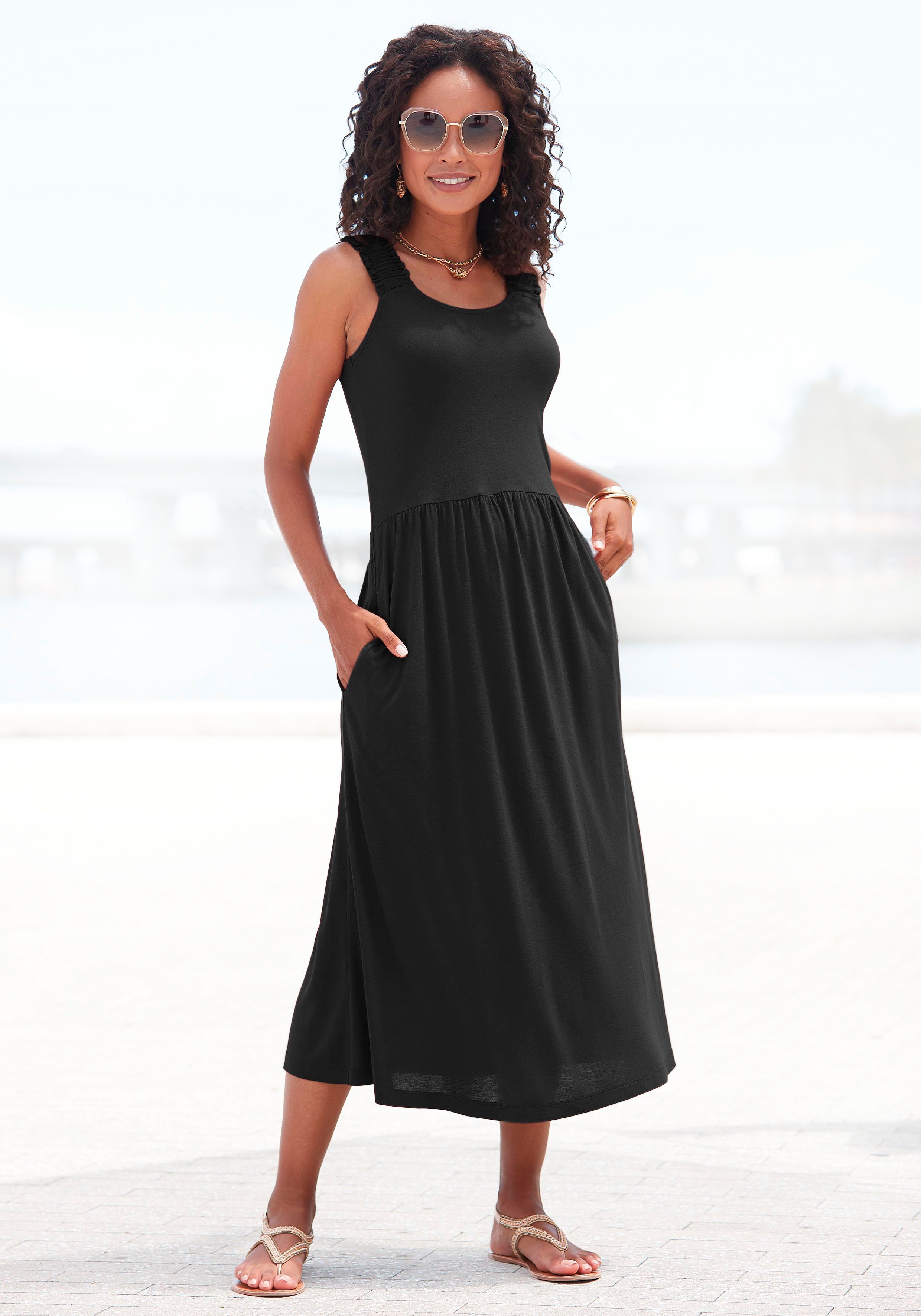 Beachtime Jerseyjurk met zakken, zomerjurk knielengte, strandjurk, basic