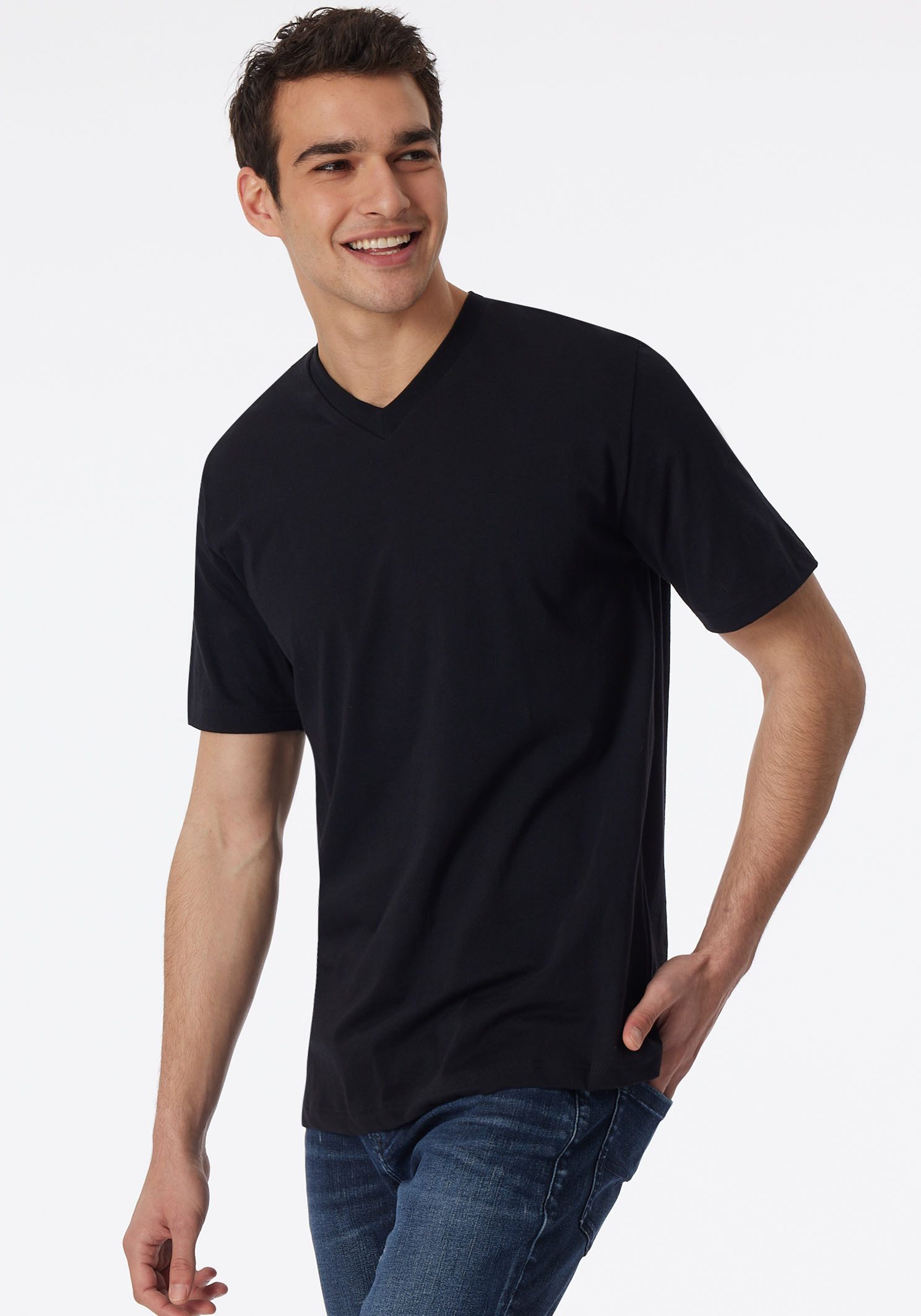 Schiesser Shirt met V-hals "Essentials" (2-delig, Set van 2)