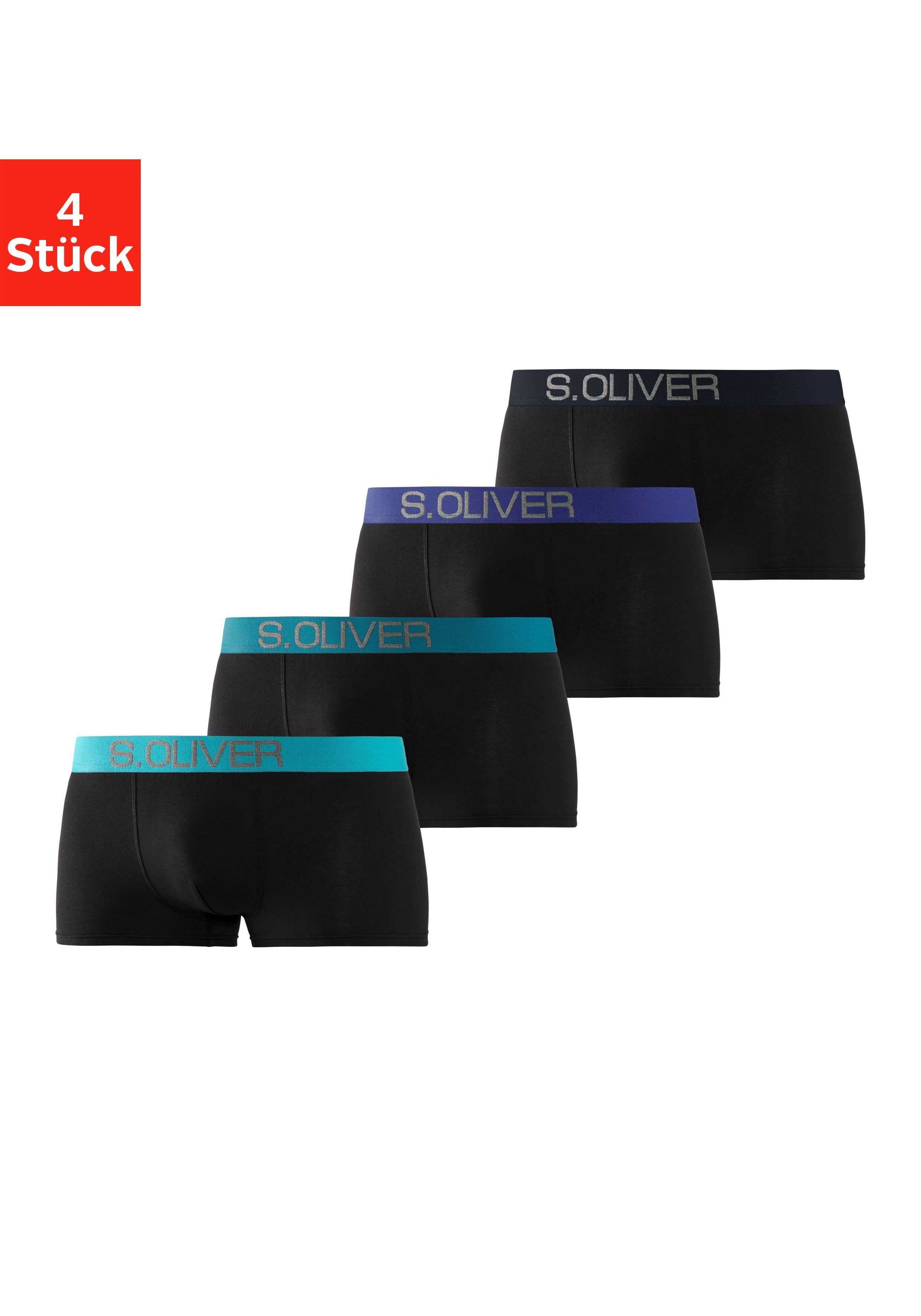 s.Oliver RED LABEL Beachwear Hipster strak zittende boxershorts voor heren van katoenmix (set, 4 stuks)