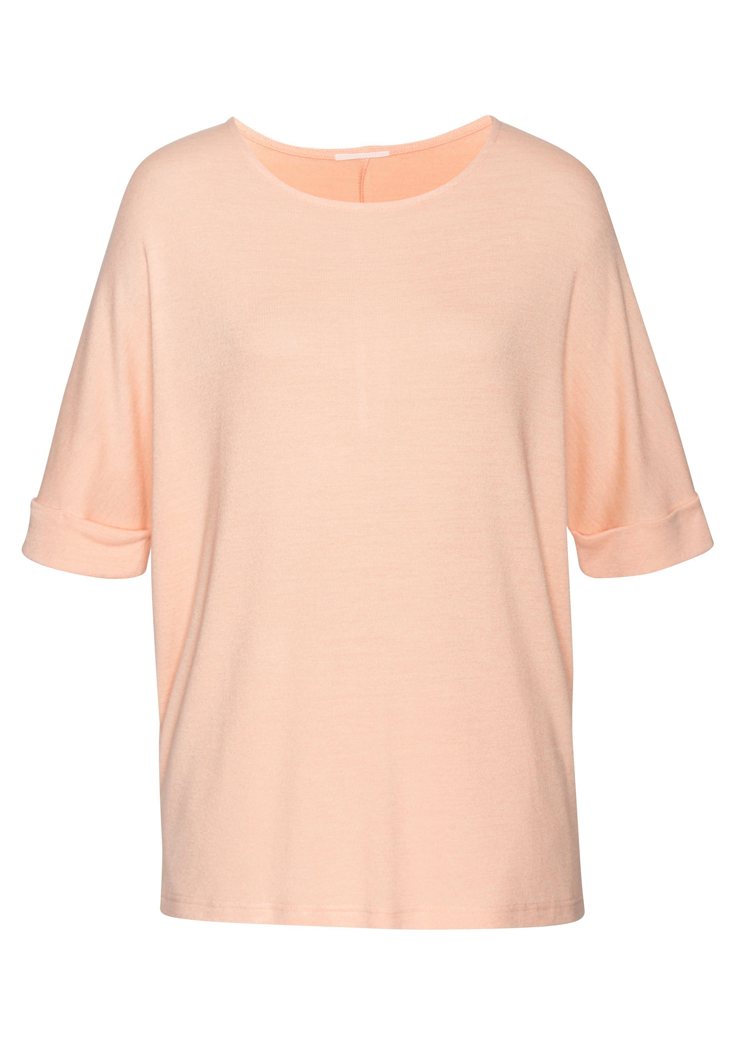Lascana Shirt met ronde hals Met brede mouwomslag van zacht viscose-fijntricot