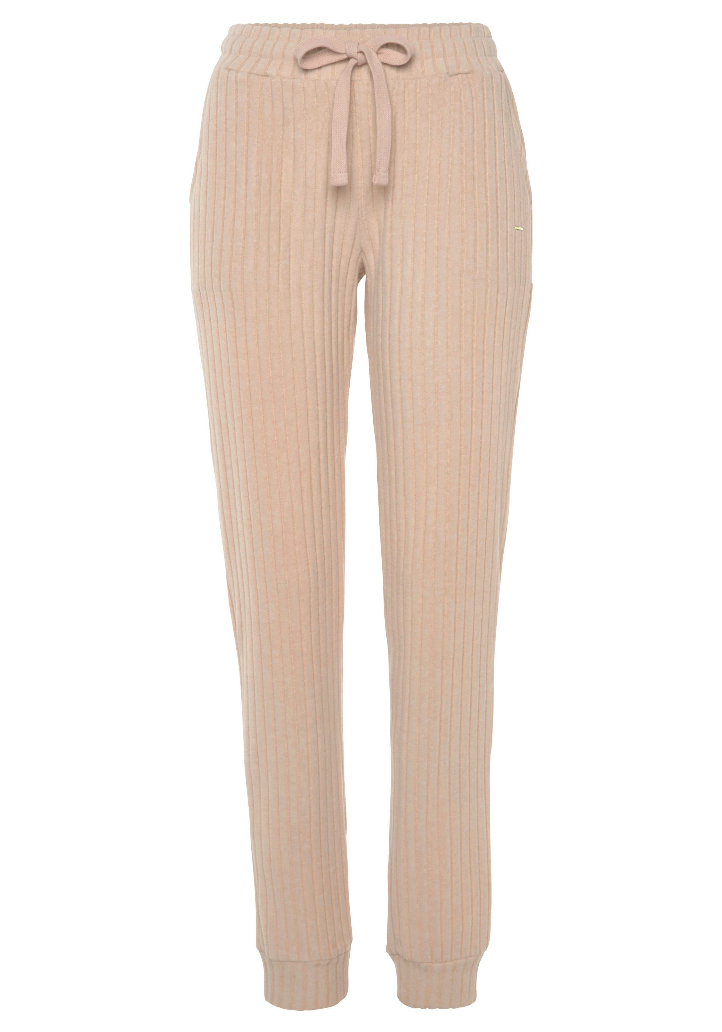 Lascana Homewearbroek -Loungebroek Lounge-/brei broek met praktische zakken, loungewear lounge broeken maat 32/34 beige