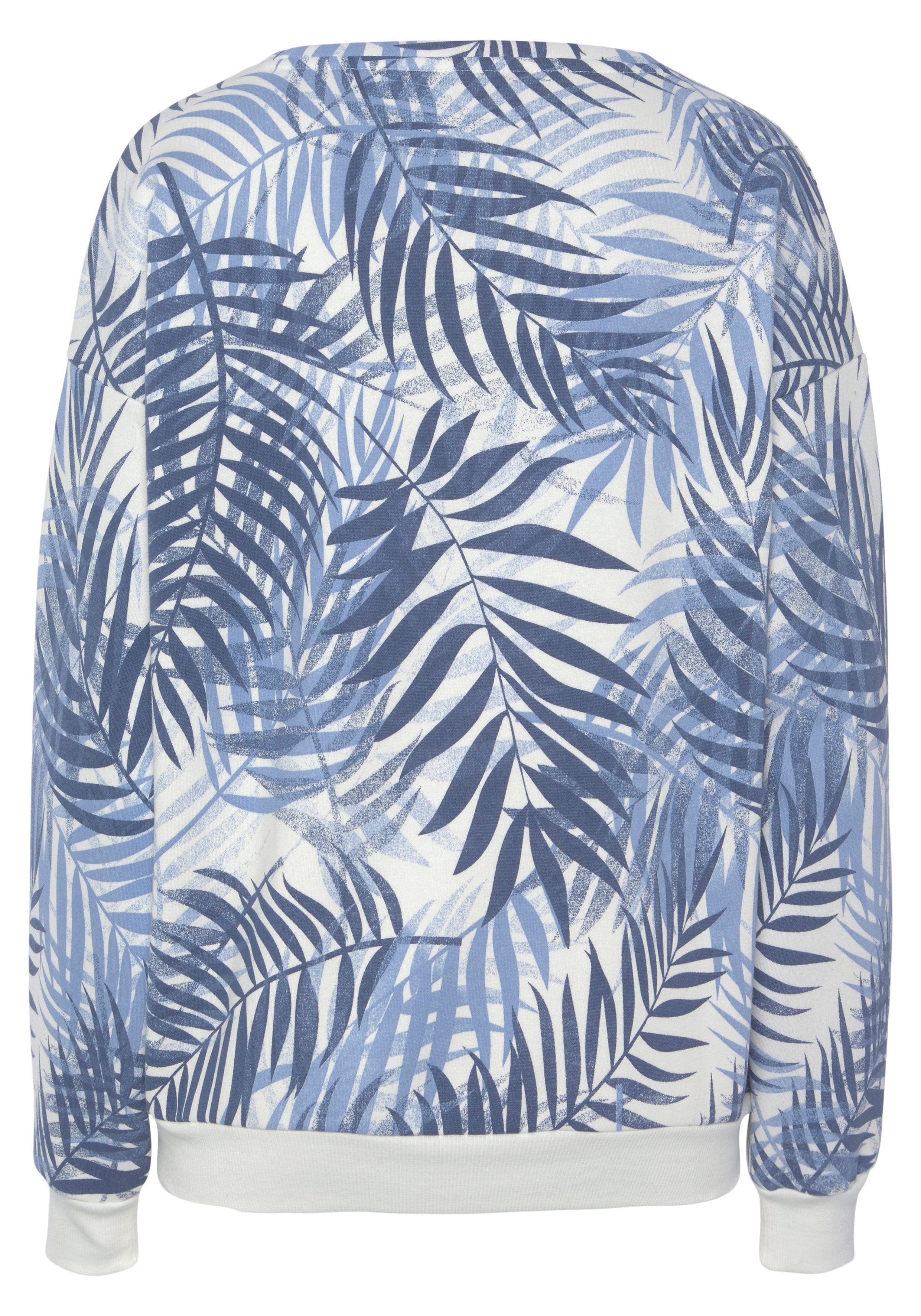 Lascana Sweater Loungeshirt Loungetop met allover-bladerenprint, loungewear (1-delig)