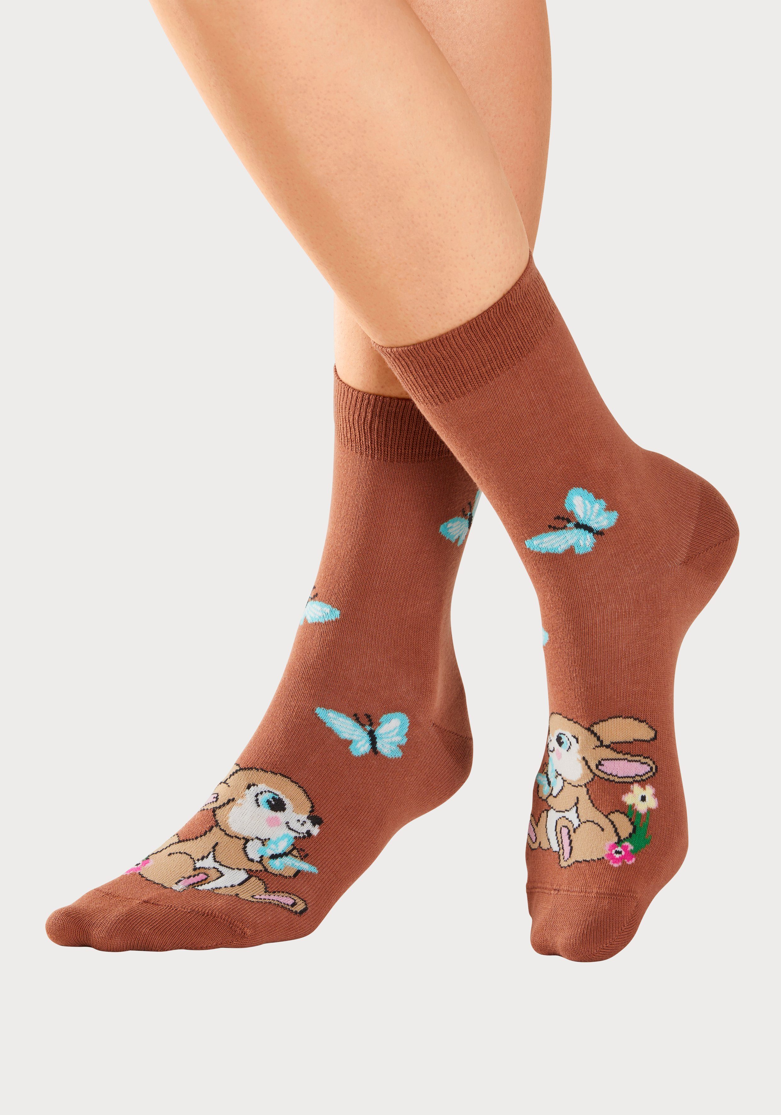H.I.S Basic sokken met konijnenmotieven (set, 5 paar)