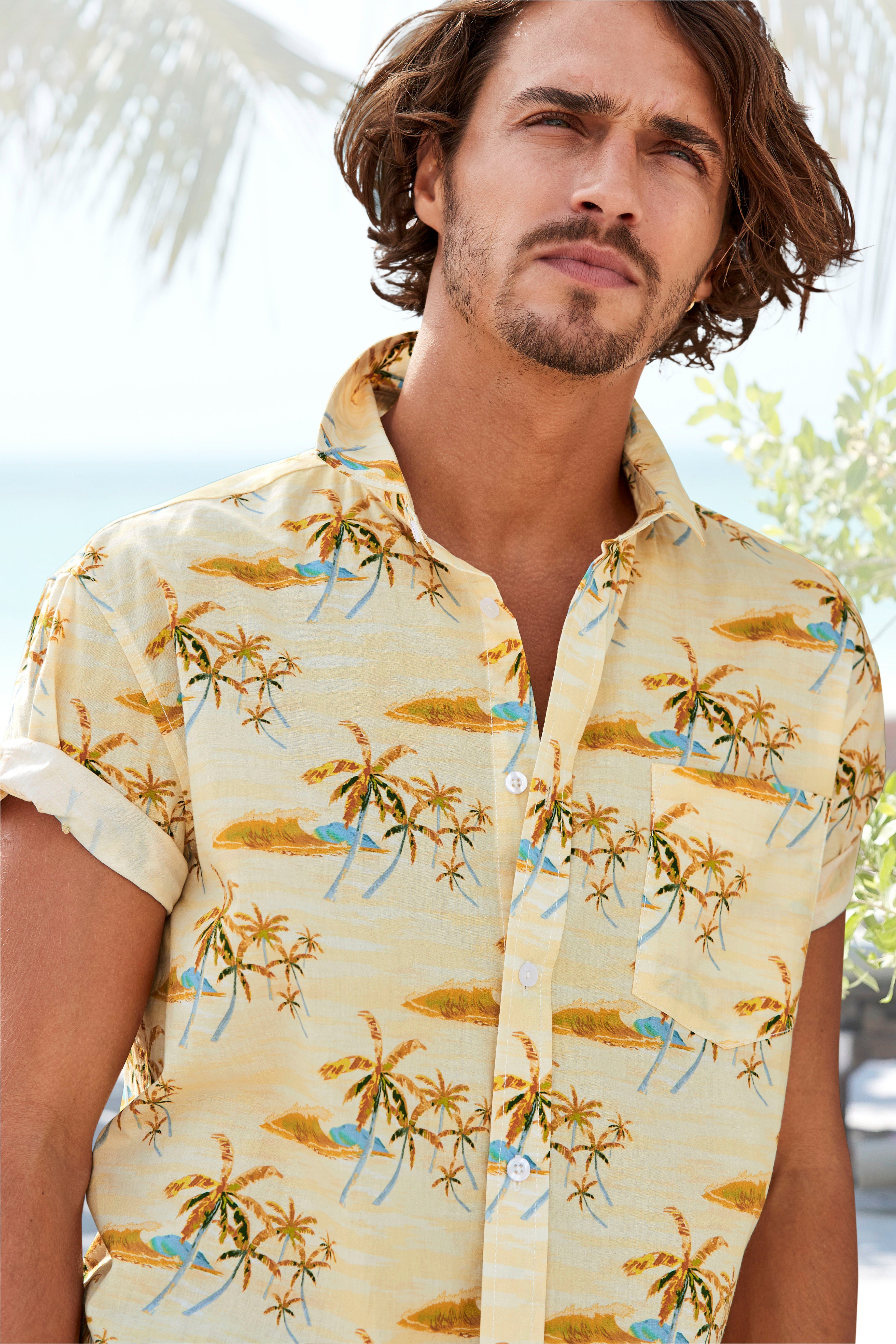 Beachtime Hawaï-overhemd Regular fit korte mouw, vrijetijdshemd met palmprint, puur katoen